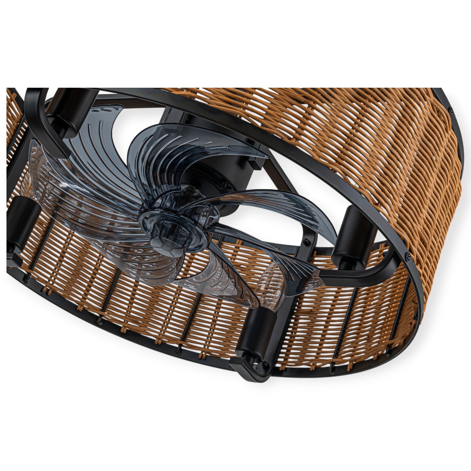 Glowlings 4-Light Farmhouse Rustic 19"Wide Hand-woven Rattan Drum Indoor Ceiling Fan with Light Remote Control