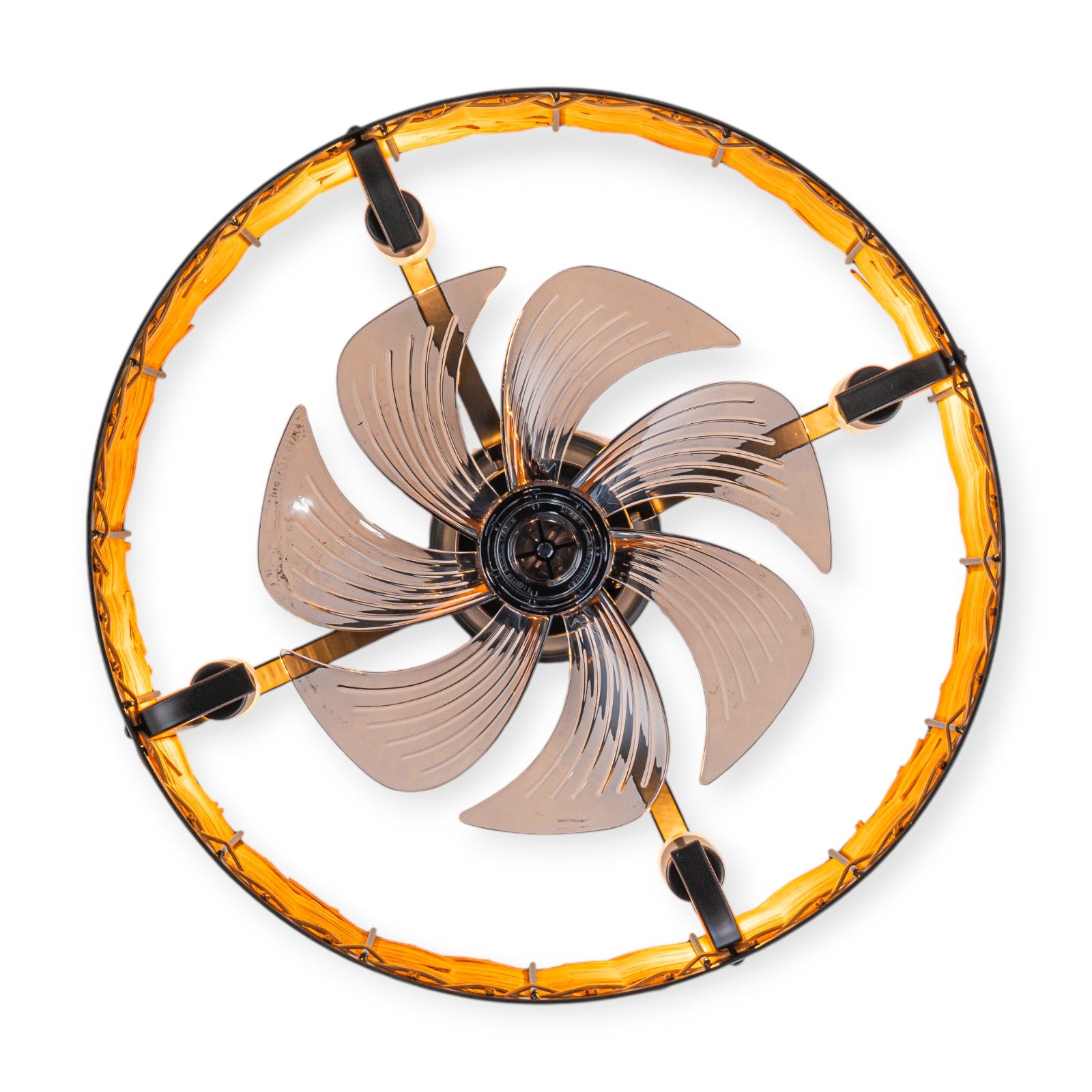 Glowlings 4-Light Farmhouse Rustic 19"Wide Hand-woven Rattan Drum Indoor Ceiling Fan with Light Remote Control