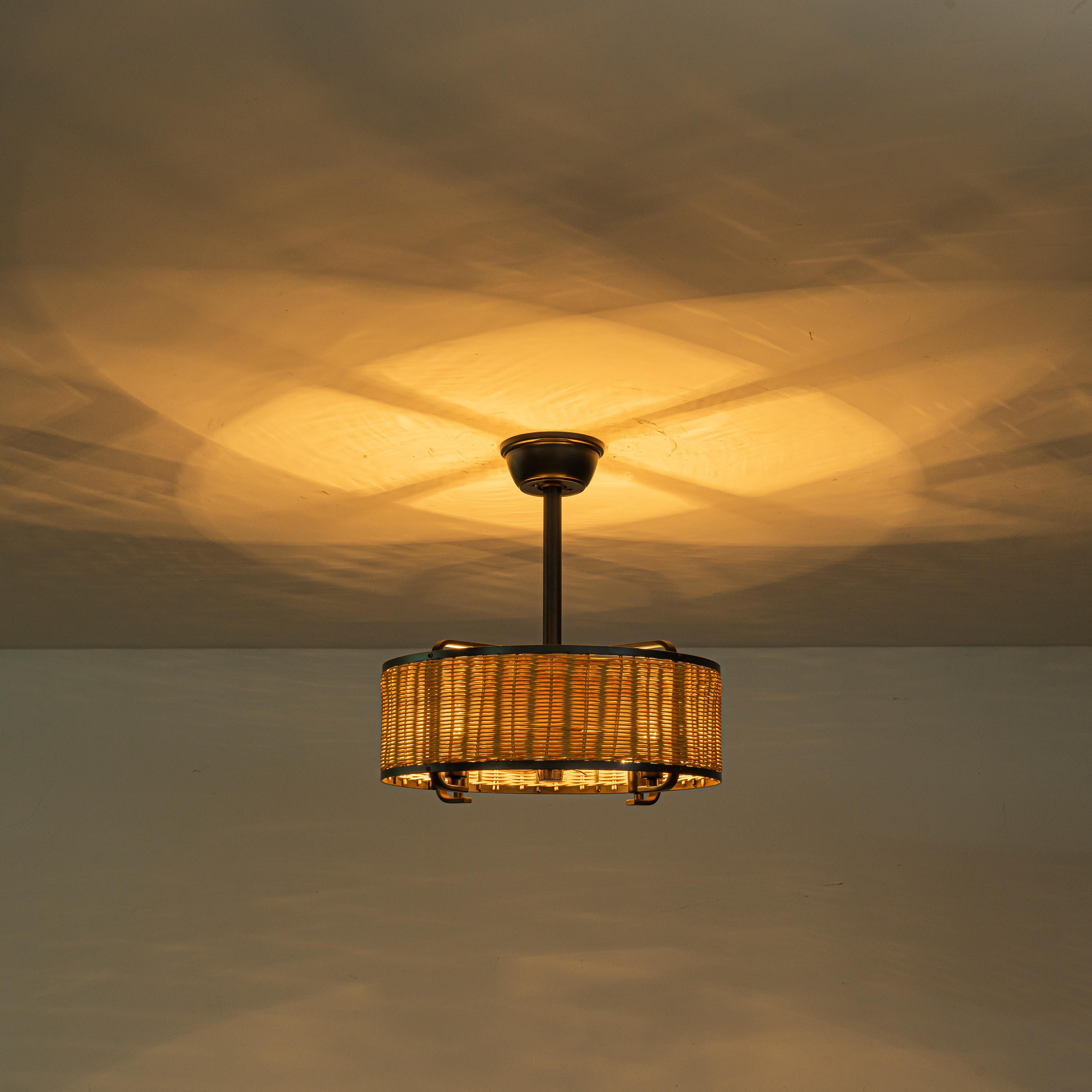 Glowlings 4-Light Farmhouse Rustic 19"Wide Hand-woven Rattan Drum Indoor Ceiling Fan with Light Remote Control