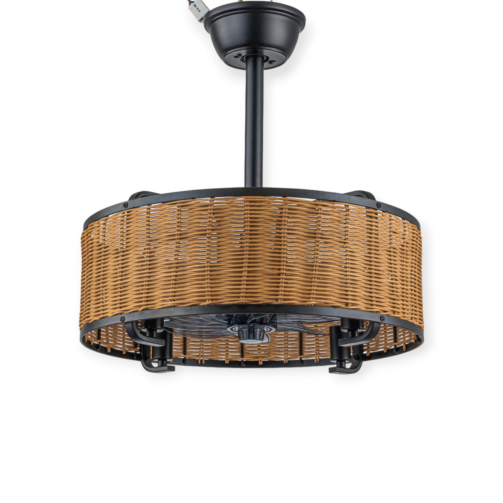 Glowlings 4-Light Farmhouse Rustic 19"Wide Hand-woven Rattan Drum Indoor Ceiling Fan with Light Remote Control