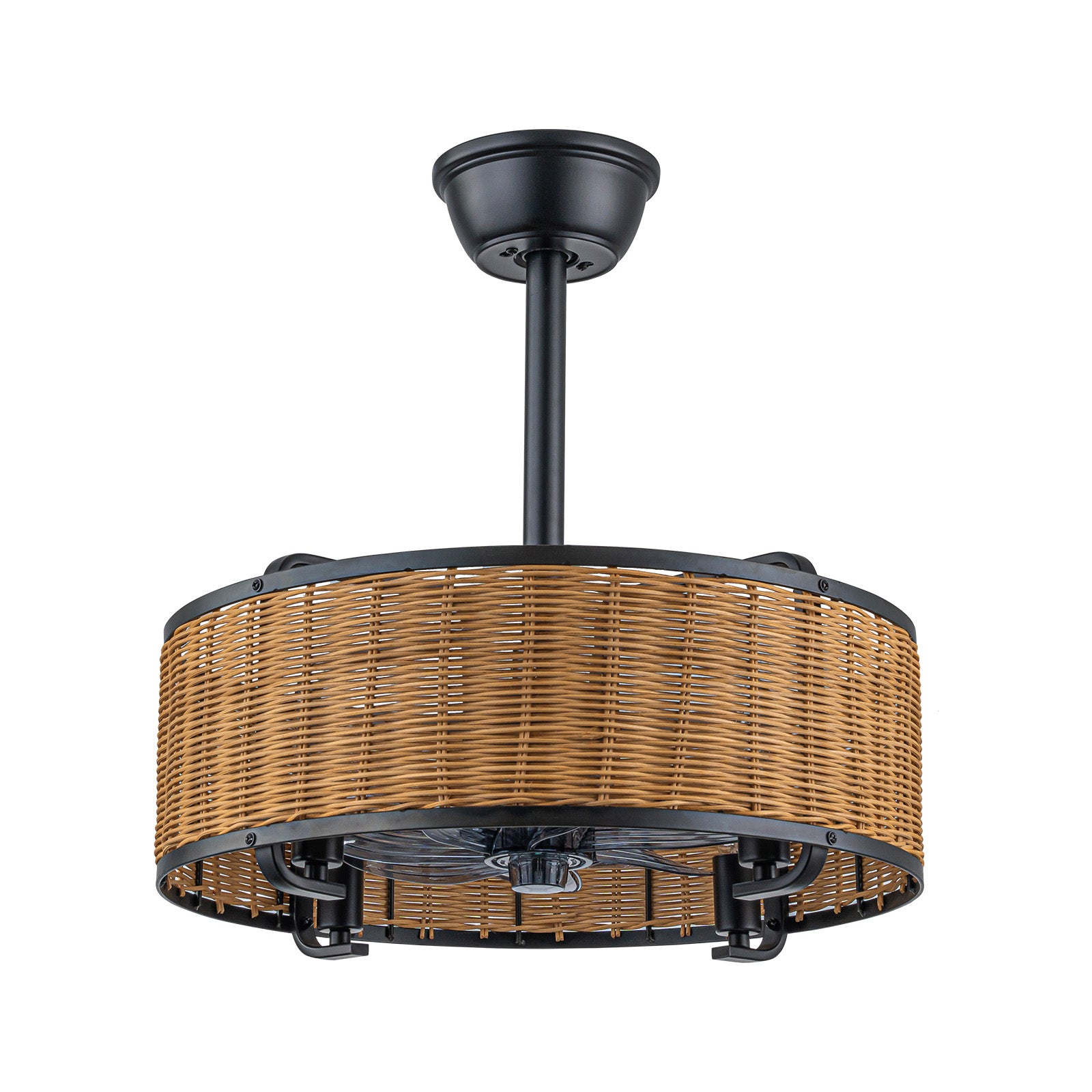 Glowlings 4-Light Farmhouse Rustic 19"Wide Hand-woven Rattan Drum Indoor Ceiling Fan with Light Remote Control