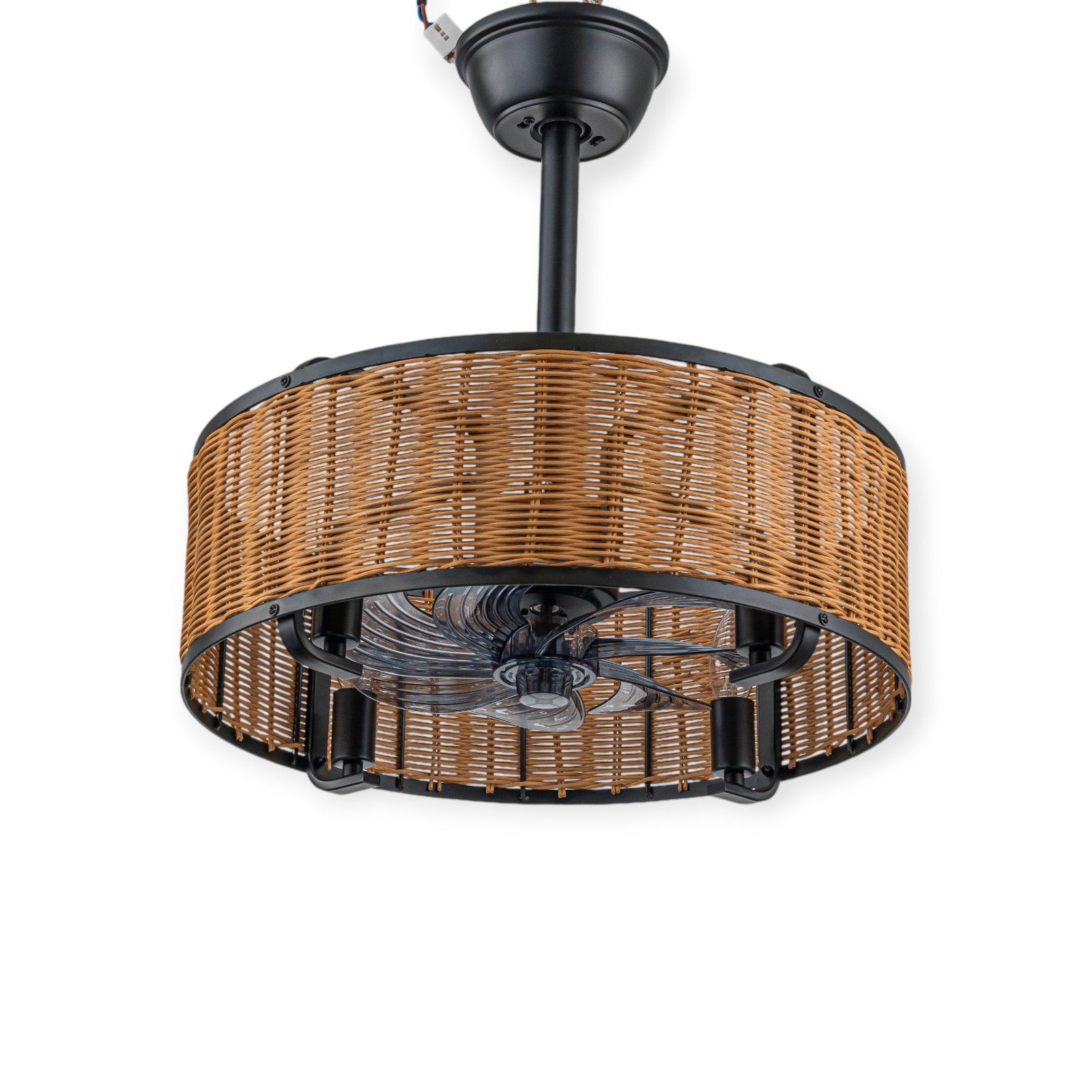 Glowlings 4-Light Farmhouse Rustic 19"Wide Hand-woven Rattan Drum Indoor Ceiling Fan with Light Remote Control