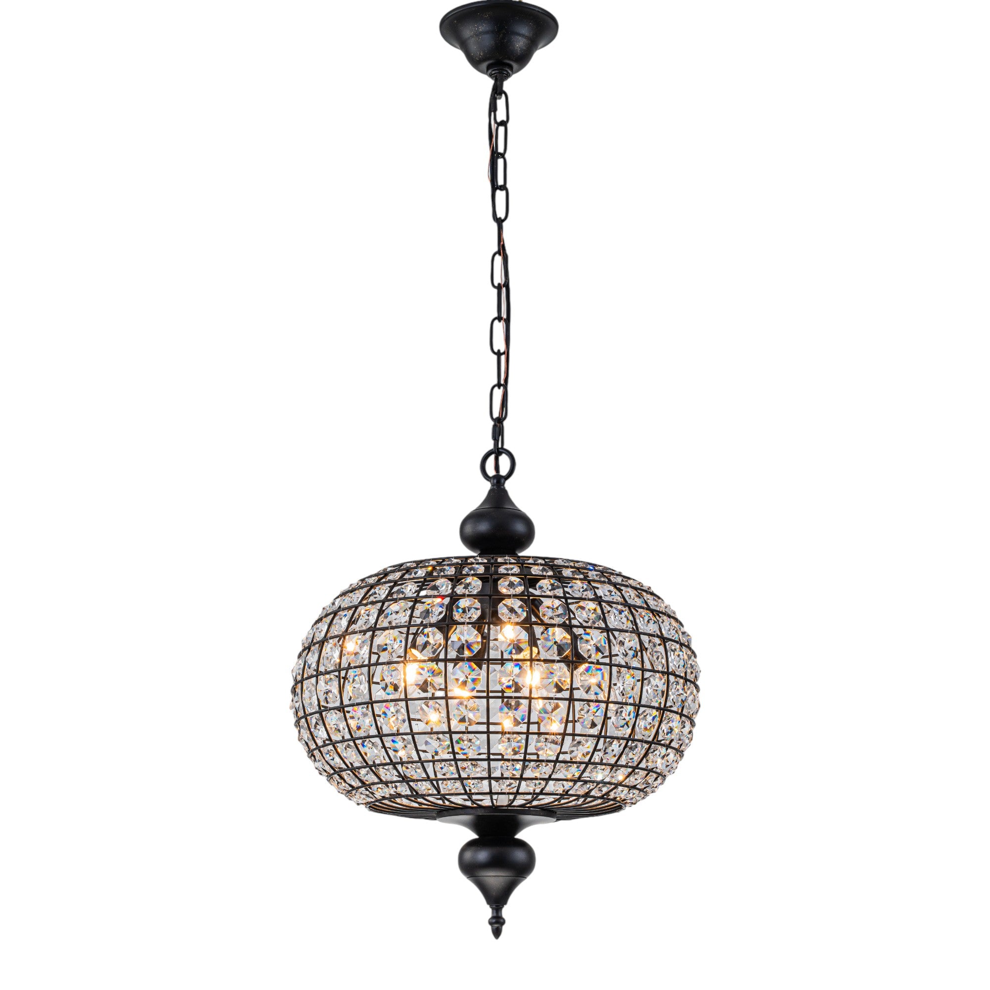 Glowlings 4-Light Empire Vintage 16"Wide Brass/Black Globe Crystal Chandelier
