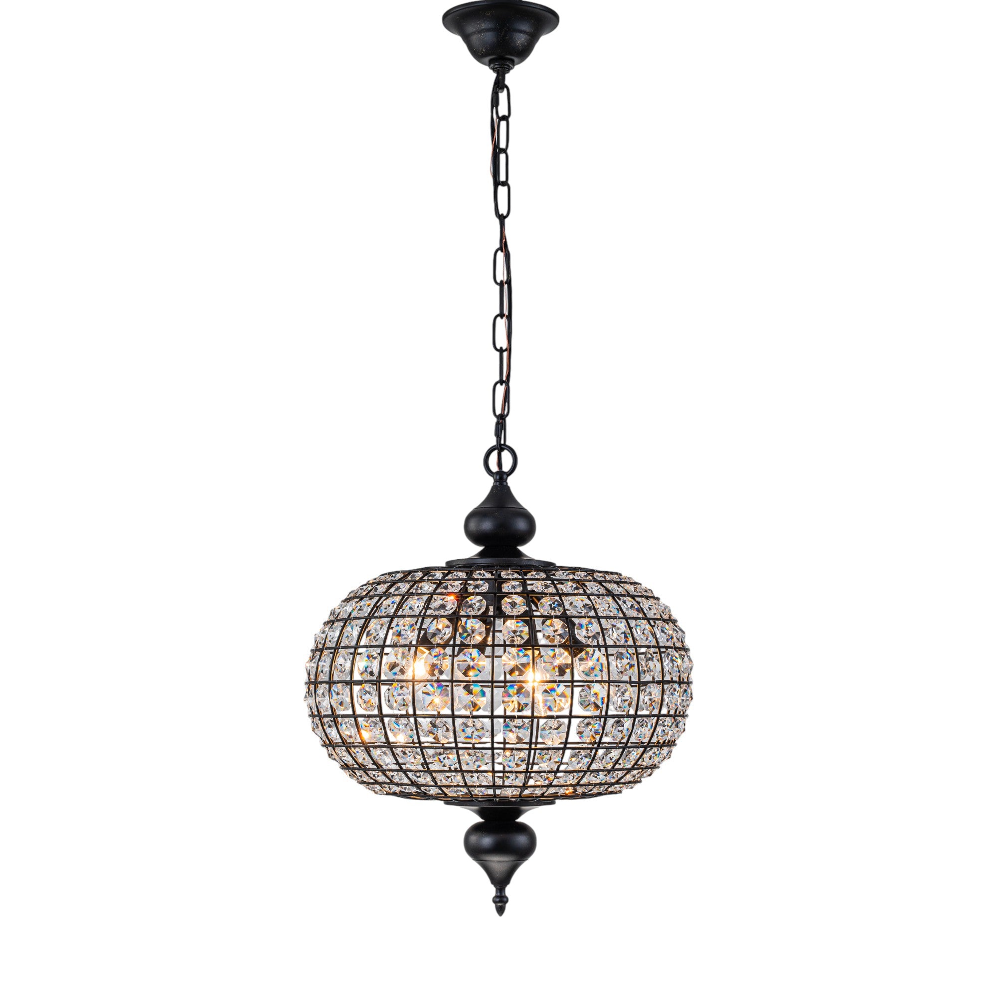 Glowlings 4-Light Empire Vintage 16"Wide Brass/Black Globe Crystal Chandelier
