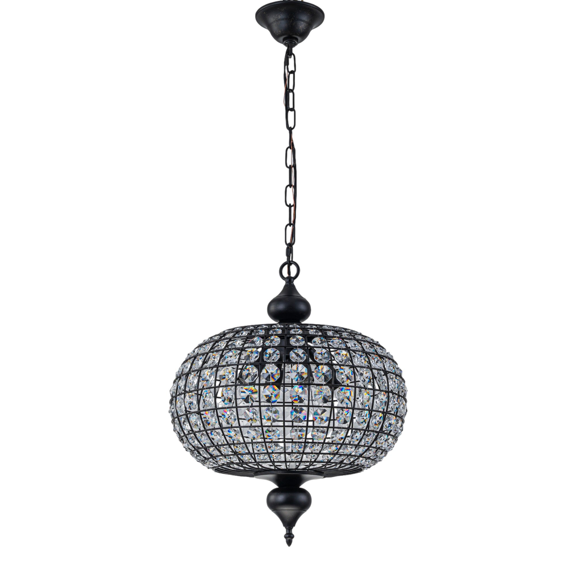 Glowlings 4-Light Empire Vintage 16"Wide Brass/Black Globe Crystal Chandelier