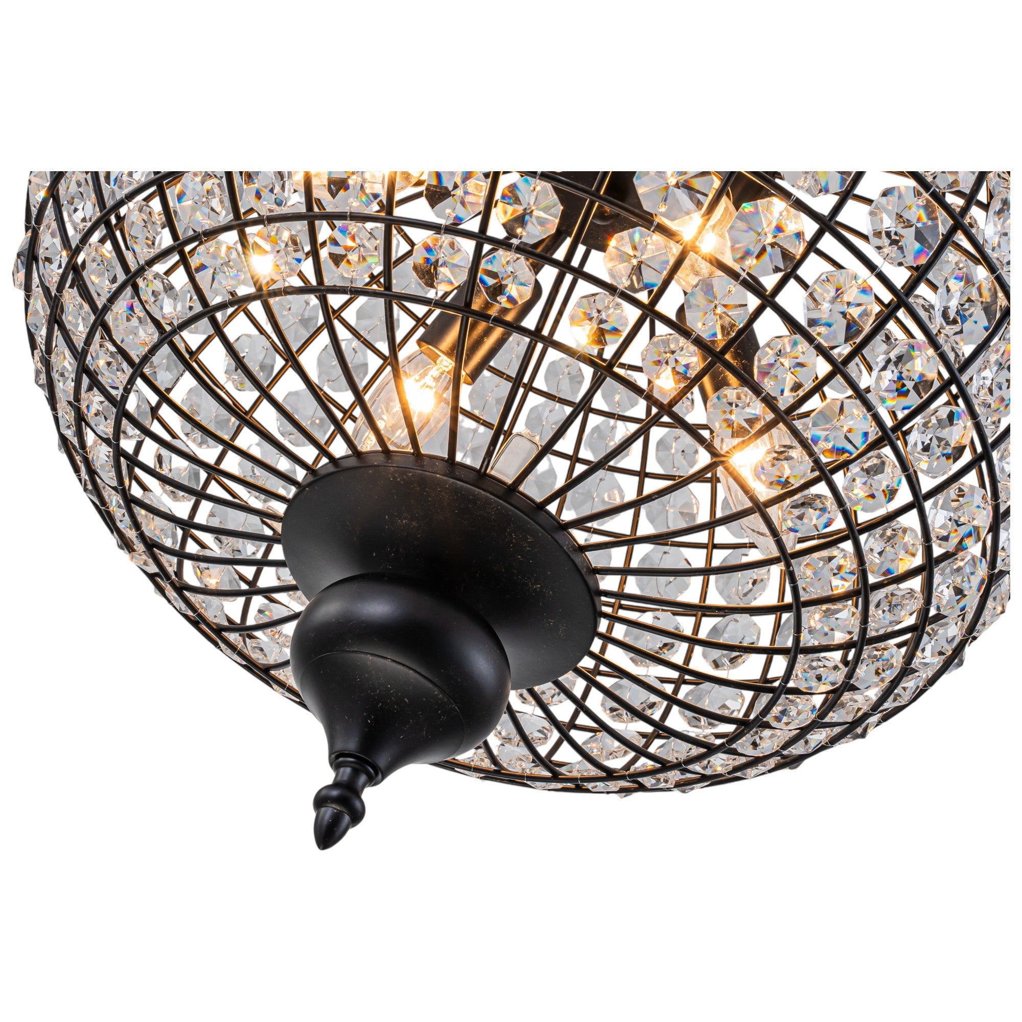 Glowlings 4-Light Empire Vintage 16"Wide Brass/Black Globe Crystal Chandelier