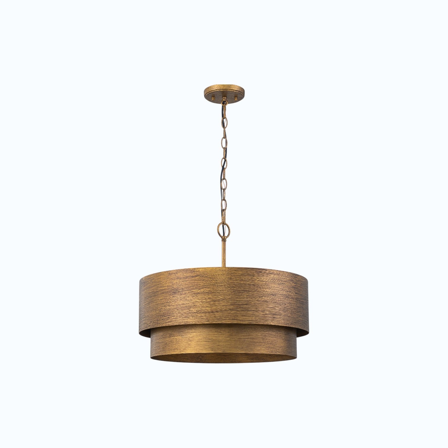 Glowlings 4-Light Industrial 2-Tiered Brushed Brass Metal Drum Chandelier Converts To Semi-Flush Mount