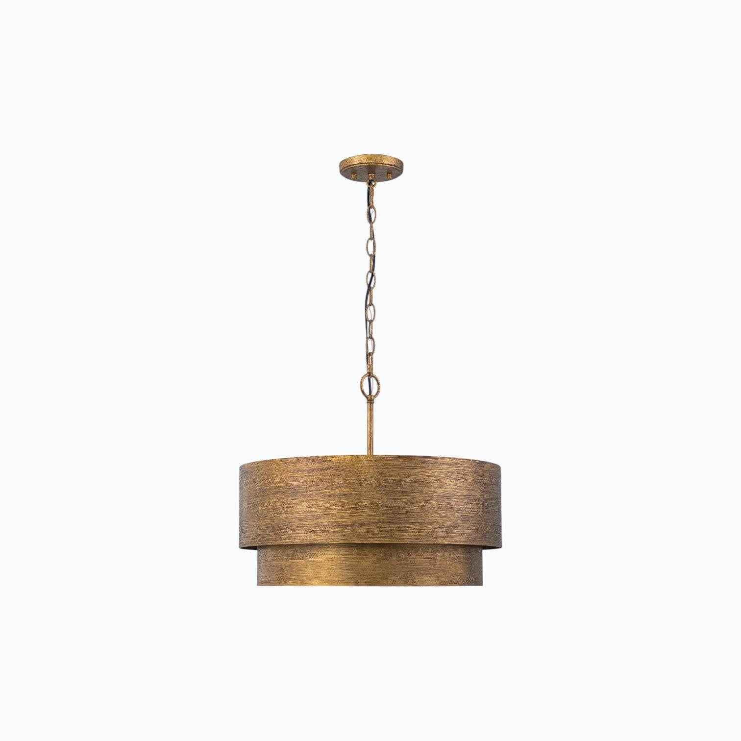 Glowlings 4-Light Industrial 2-Tiered Brushed Brass Metal Drum Chandelier Converts To Semi-Flush Mount