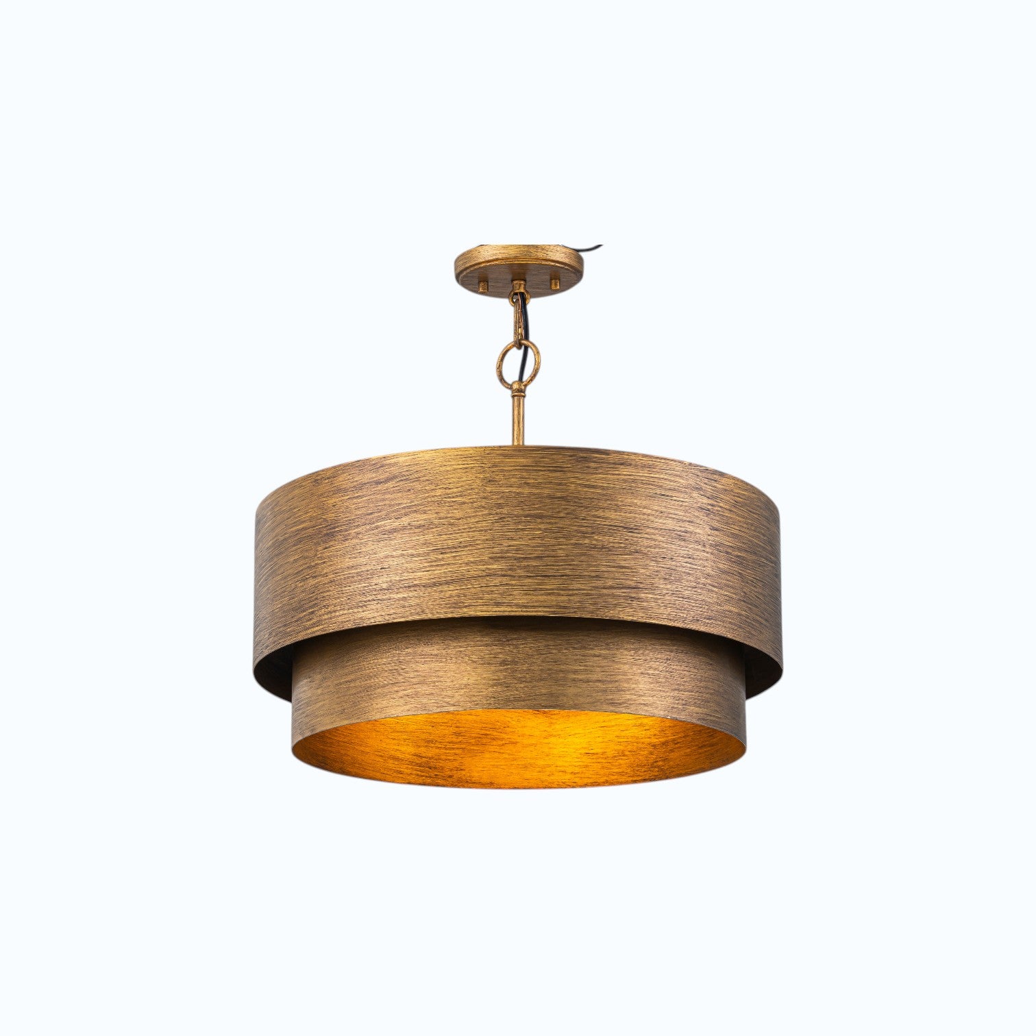 Glowlings 4-Light Industrial 2-Tiered Brushed Brass Metal Drum Chandelier Converts To Semi-Flush Mount