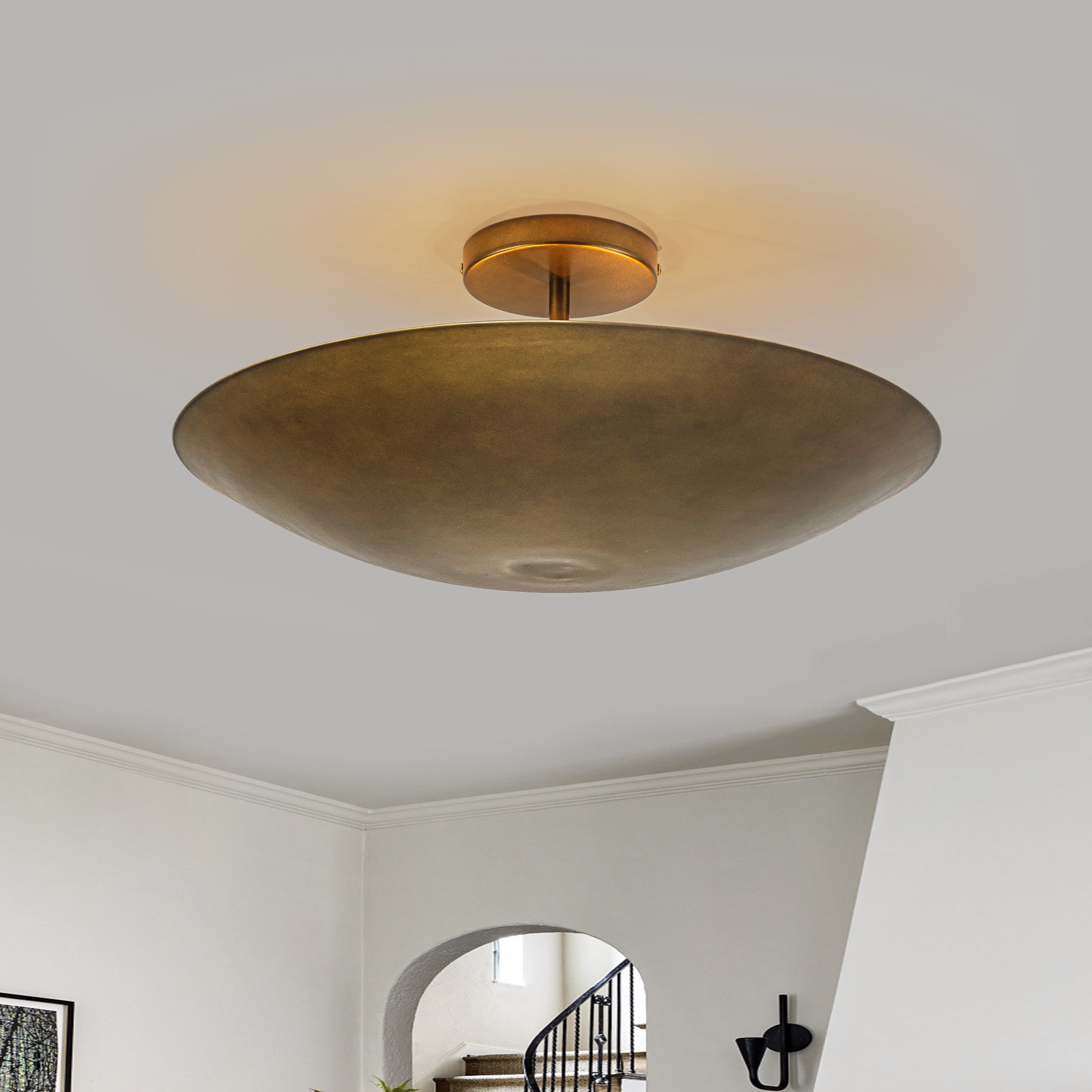Glowlings 4-Light Industrial 18"Wide Antique Bronze Hand-Applied Finish Dome Semi-Flush Mount Ceiling Light