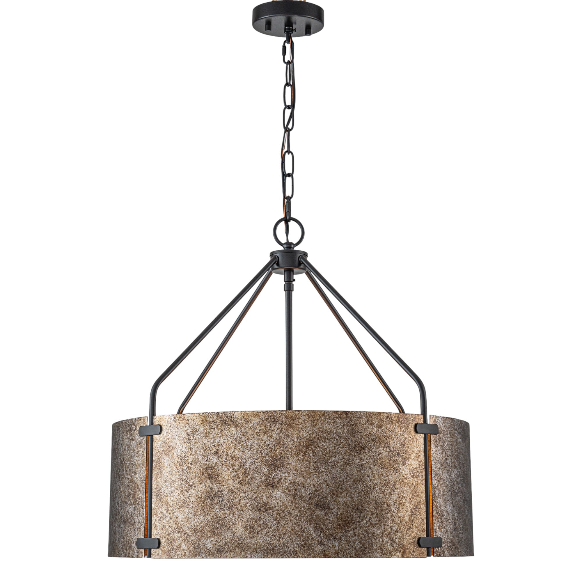 Glowlings 4-flammige industrielle Pendelleuchte, 55,9 cm breit, groß, rustikal, bronzefarben, Metall, Trommelform