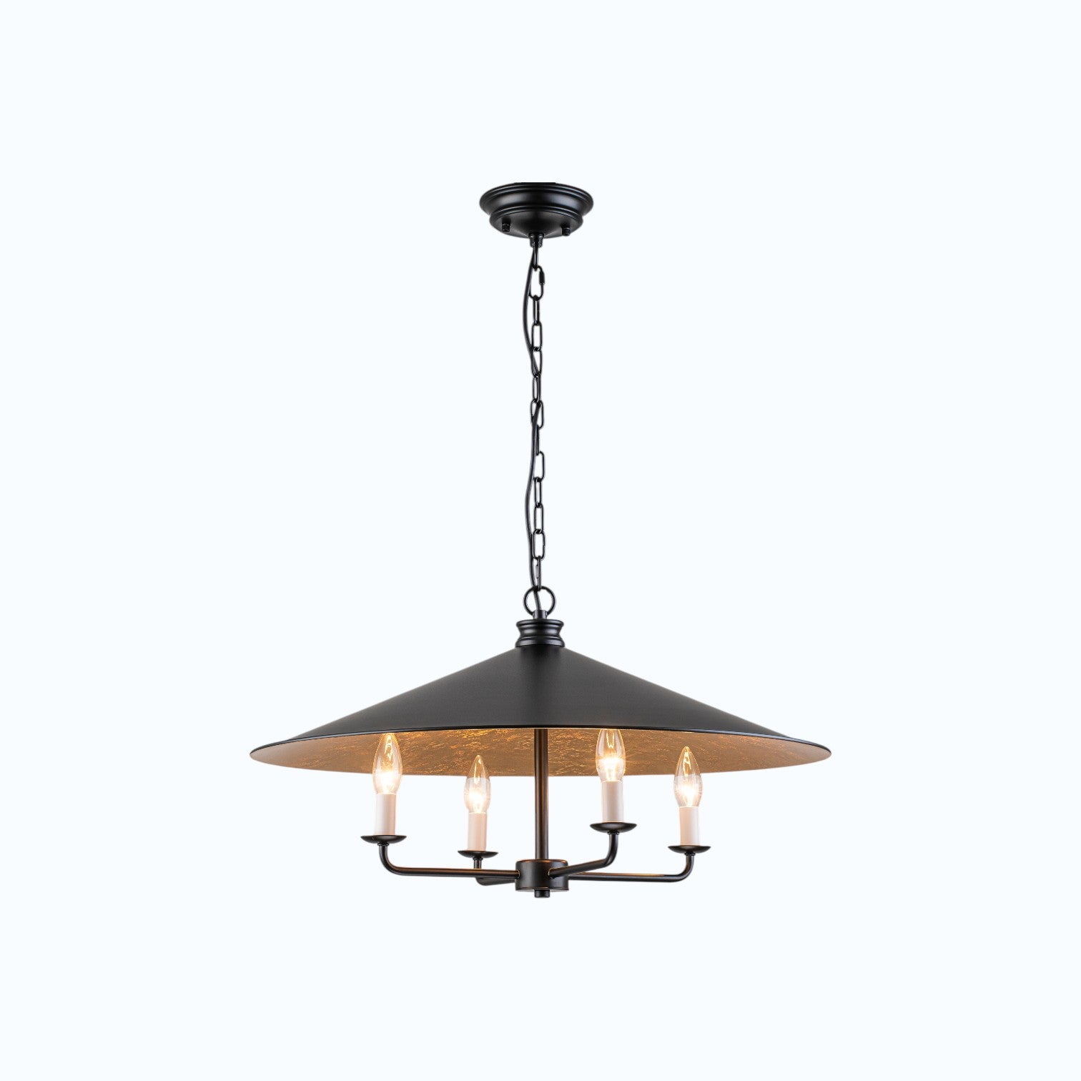 Glowlings 4-Light Industrial Rustic Black Metal Dome Chandelier with Gold Interior Island Pendant Light
