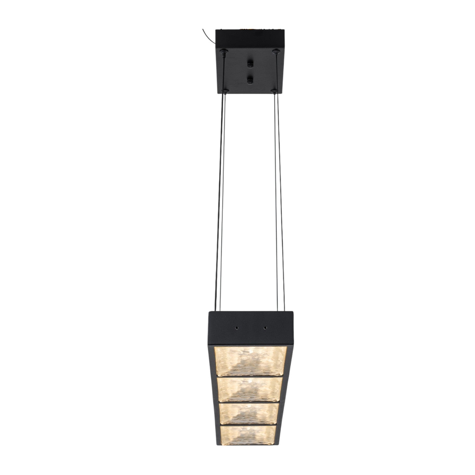 Glowlings 4-Light Modern Matte Black Rectangular 3000K Dimmable Linear LED Textured Glass Pendant Light