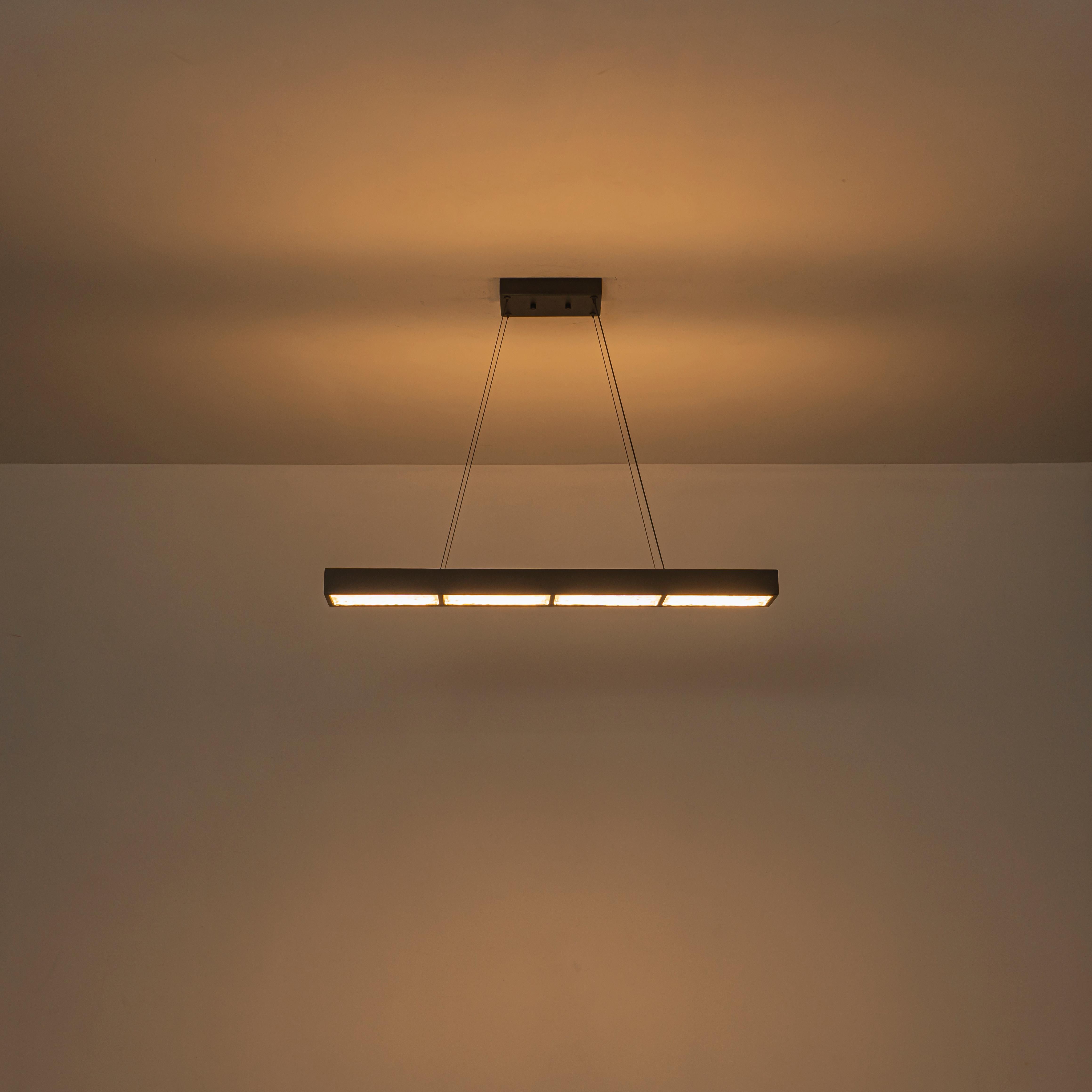 Glowlings 4-Light Modern Matte Black Rectangular 3000K Dimmable Linear LED Textured Glass Pendant Light
