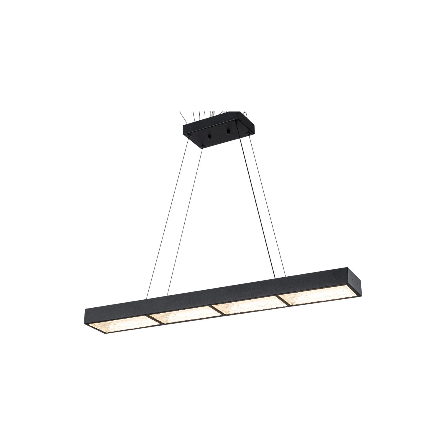 Glowlings 4-Light Modern Matte Black Rectangular 3000K Dimmable Linear LED Textured Glass Pendant Light