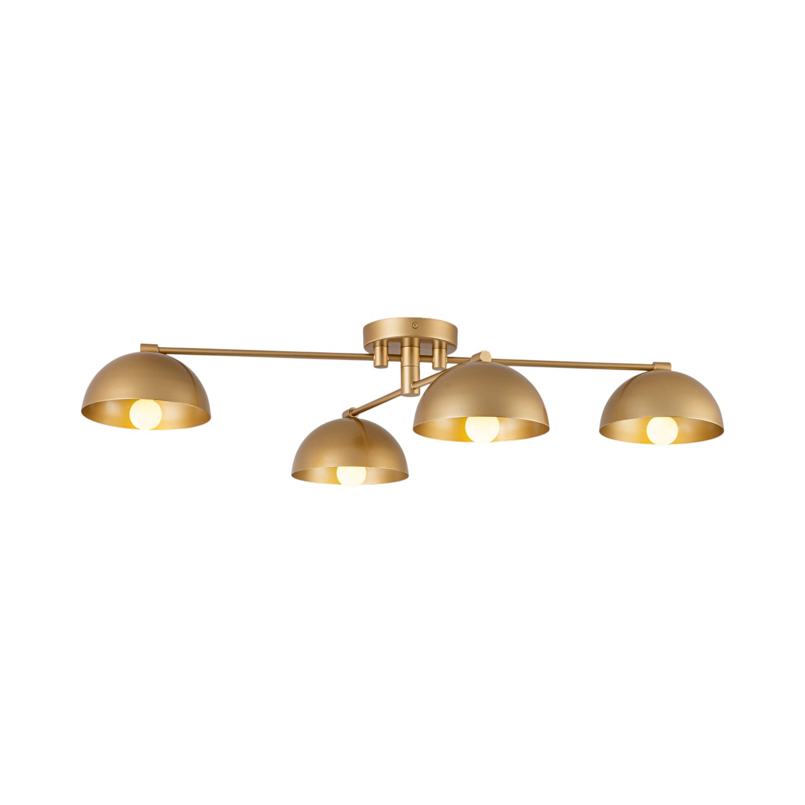 Glowlings 4-Light Mid-Century Antique Gold Sputnik Semi-Flush Mount Ceiling Light with Dome Shades