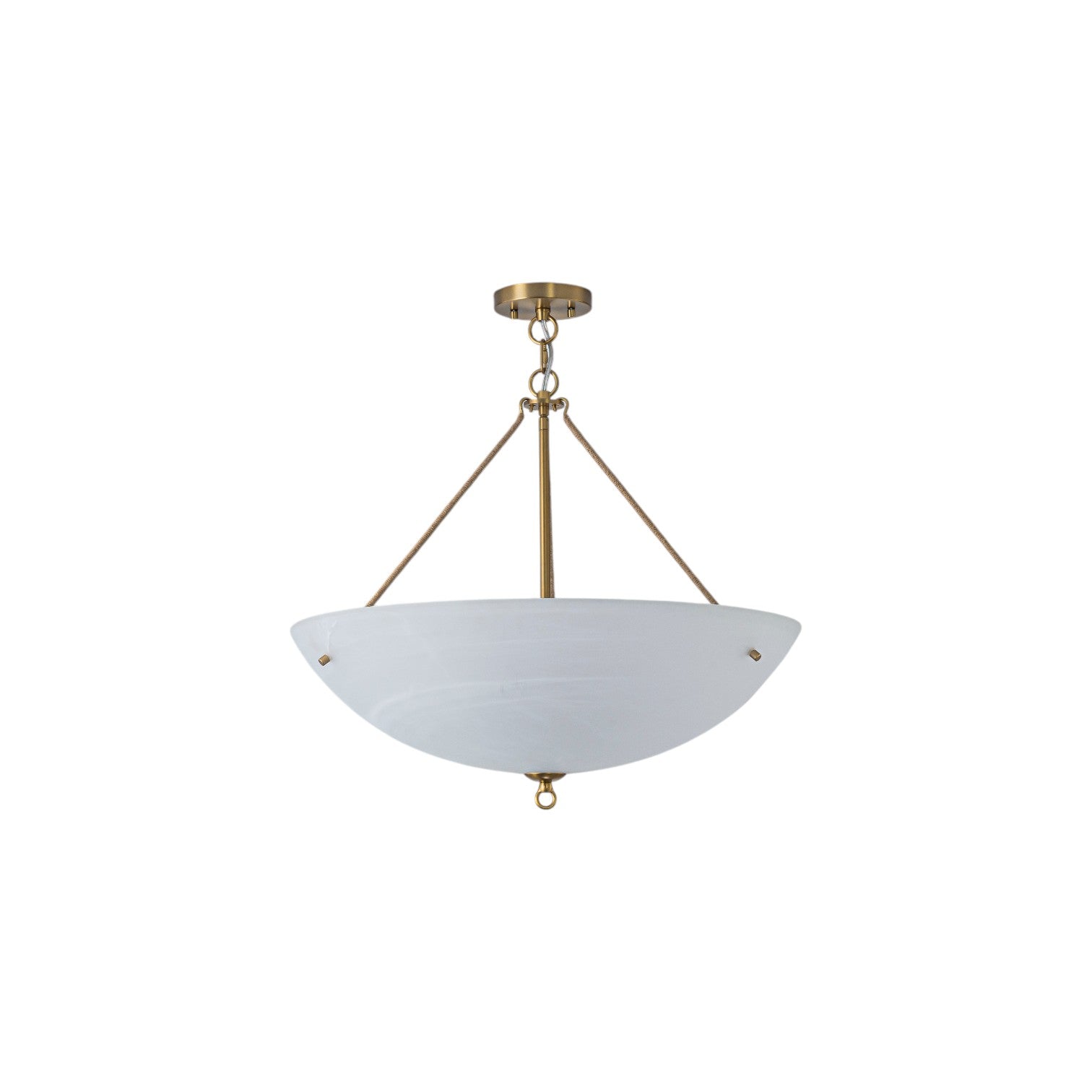 Glowlings 4-Light Mid-Century 24"Wide Large Brushed Brass Bowl Faux Alabaster Glass Chandelier with Rope Accents