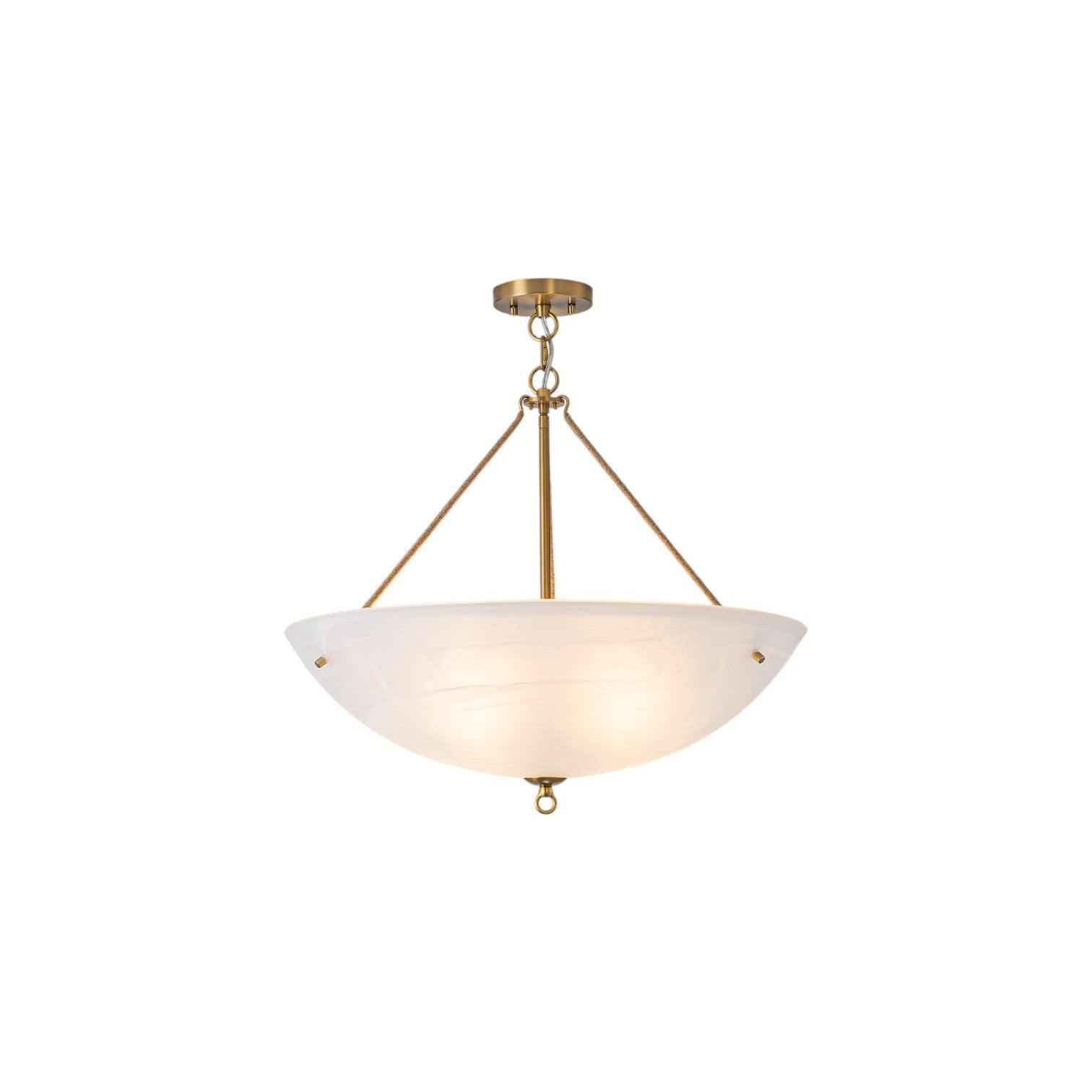 Glowlings 4-Light Mid-Century 24"Wide Large Brushed Brass Bowl Faux Alabaster Glass Chandelier with Rope Accents