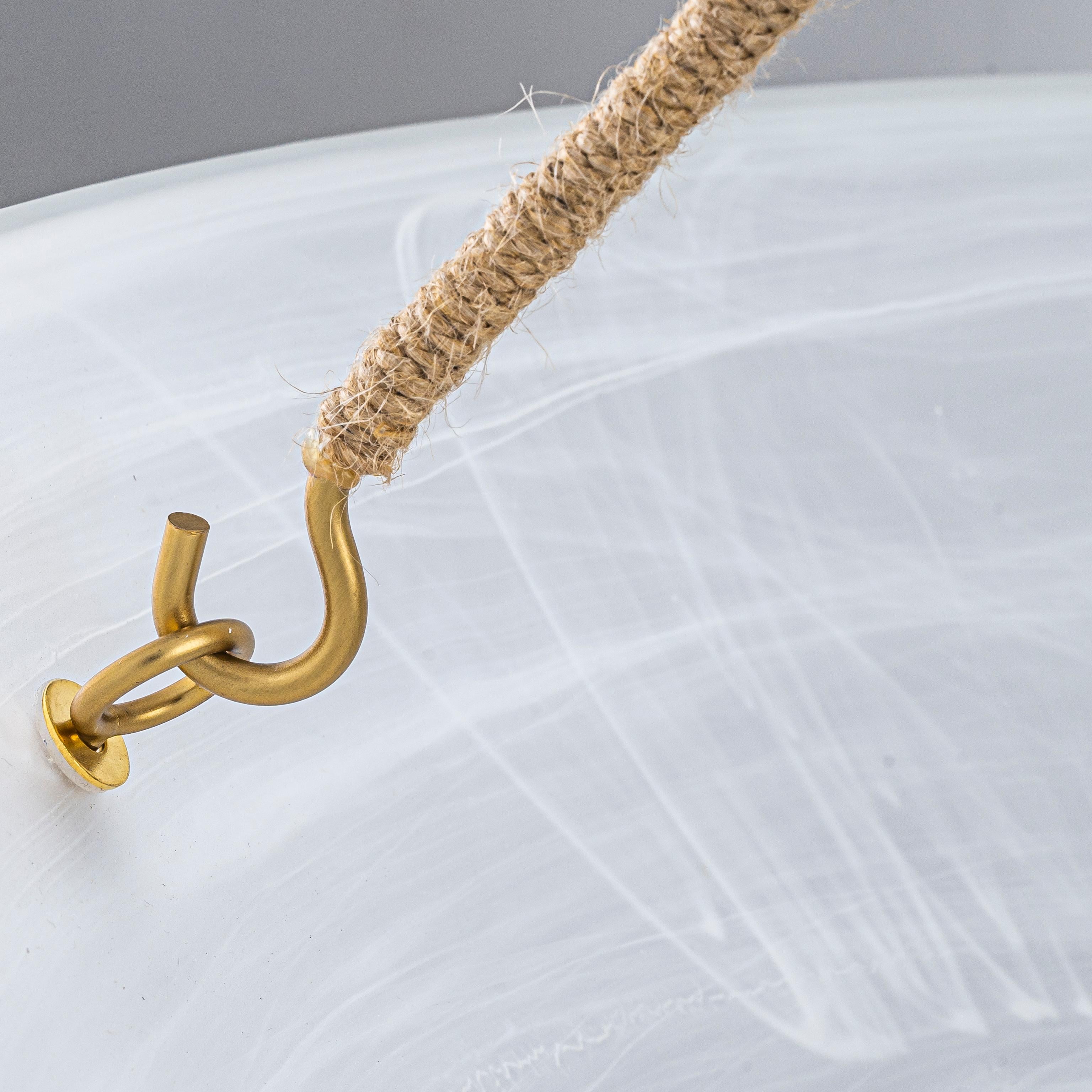 Glowlings 4-Light Mid-Century 24"Wide Large Brushed Brass Bowl Faux Alabaster Glass Chandelier with Rope Accents