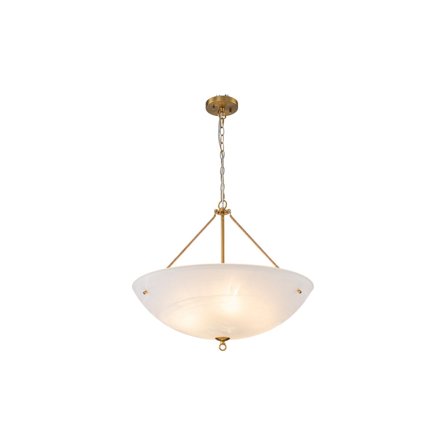 Glowlings 4-Light Mid-Century 24"Wide Large Brushed Brass Bowl Faux Alabaster Glass Chandelier with Rope Accents