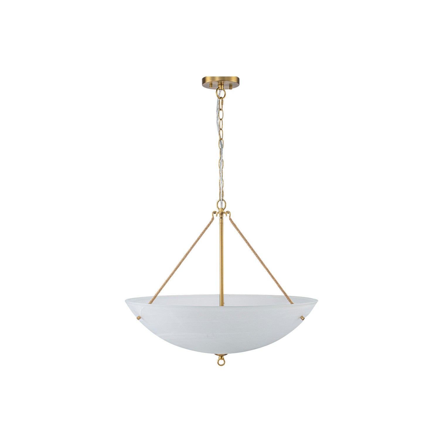 Glowlings 4-Light Mid-Century 24"Wide Large Brushed Brass Bowl Faux Alabaster Glass Chandelier with Rope Accents
