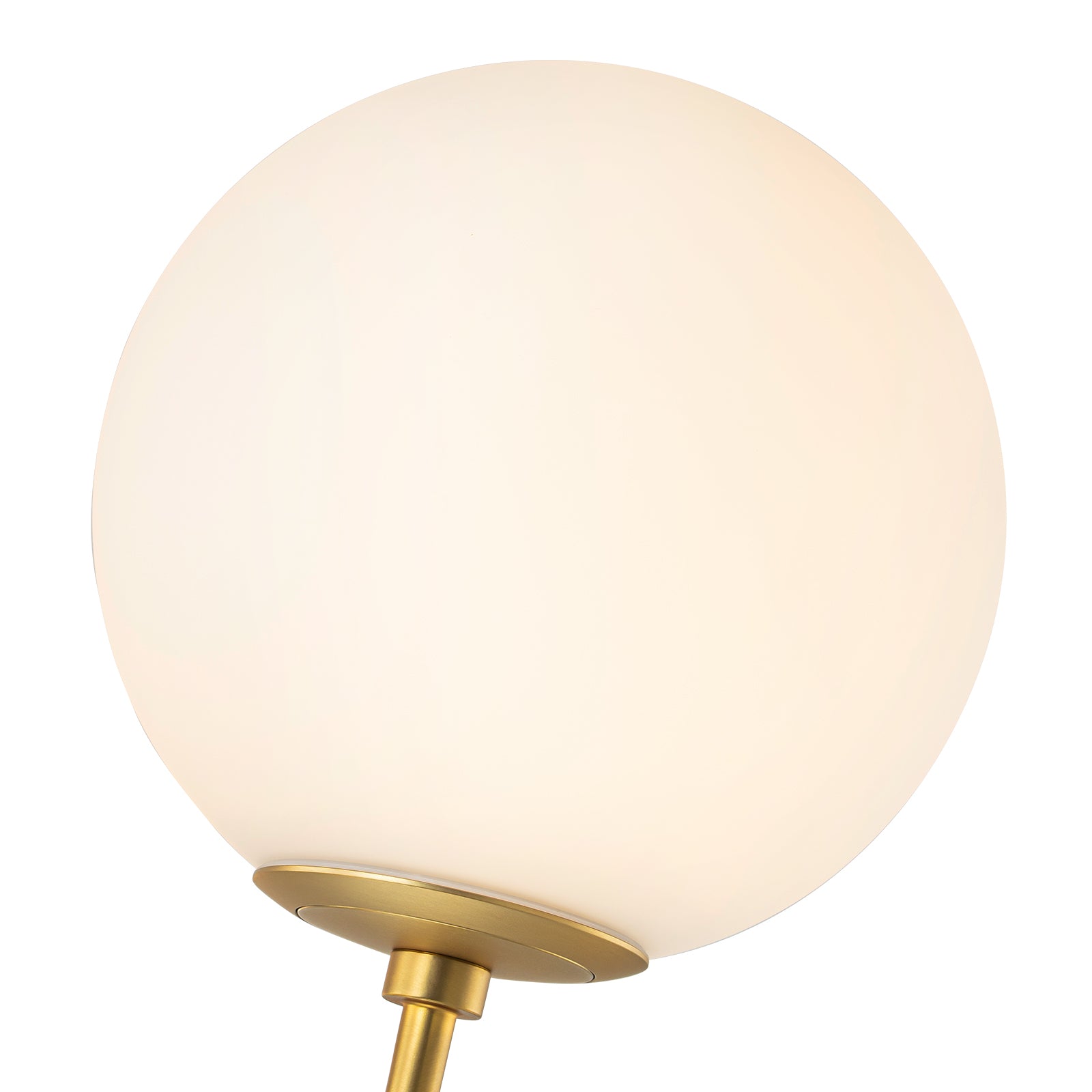 Glowlings 4-flammiger moderner 29" breiter großer Messing-Kronleuchter mit gebogenem Arm und Opalglaskugel