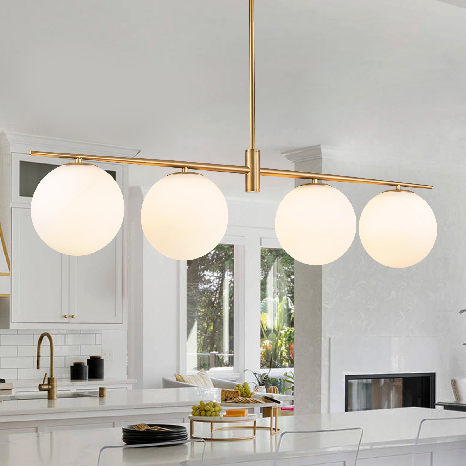 Glowlings 4-flammige, moderne, 114,3 cm breite, lineare Pendelleuchte aus Opalglas