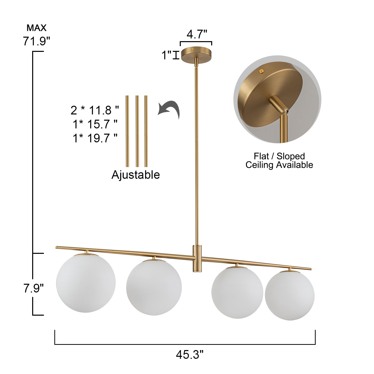 Glowlings 4-flammige, moderne, 114,3 cm breite, lineare Pendelleuchte aus Opalglas