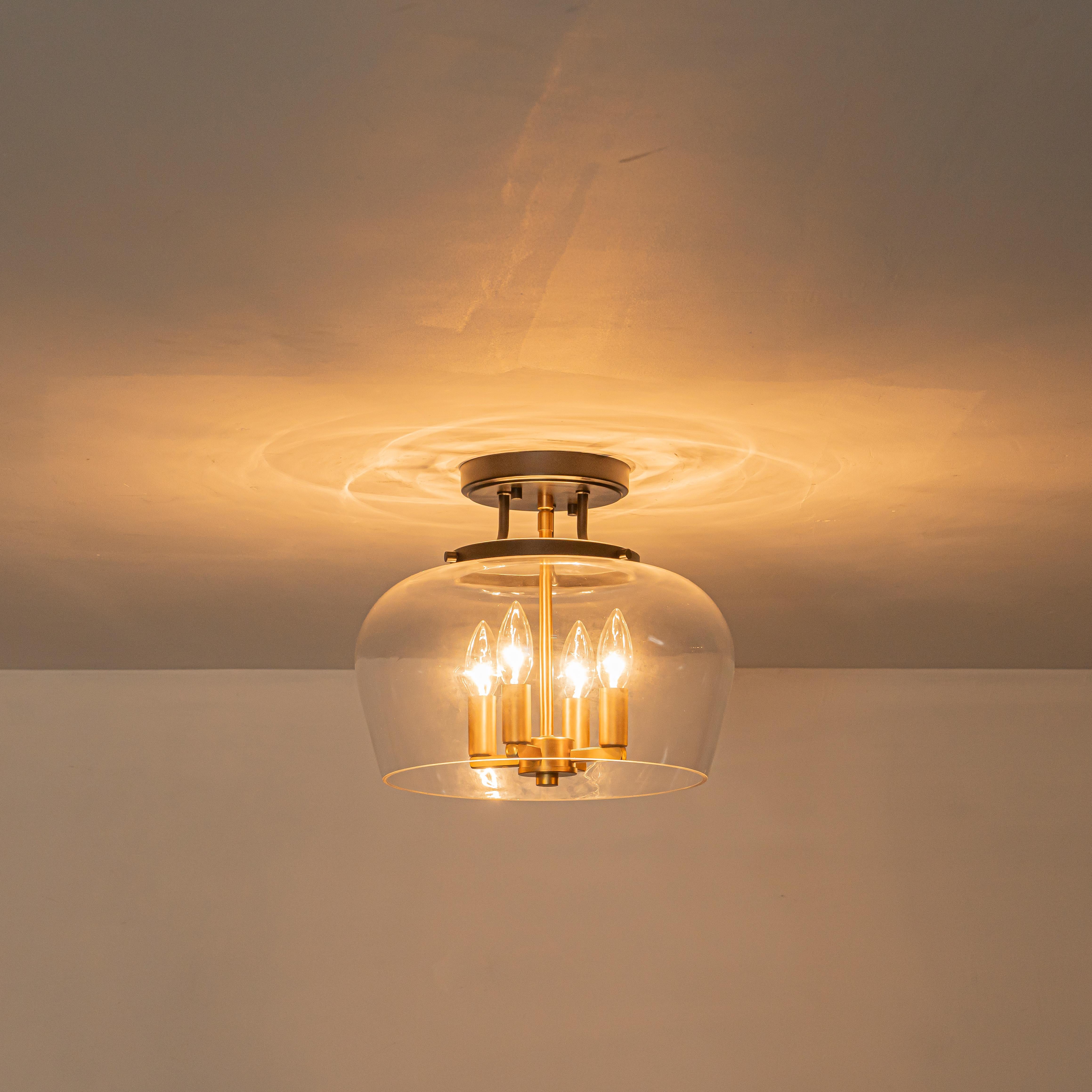 Glowlings 4-flammige moderne schwarze Laterne, Klarglas, halbbündige Deckenleuchte