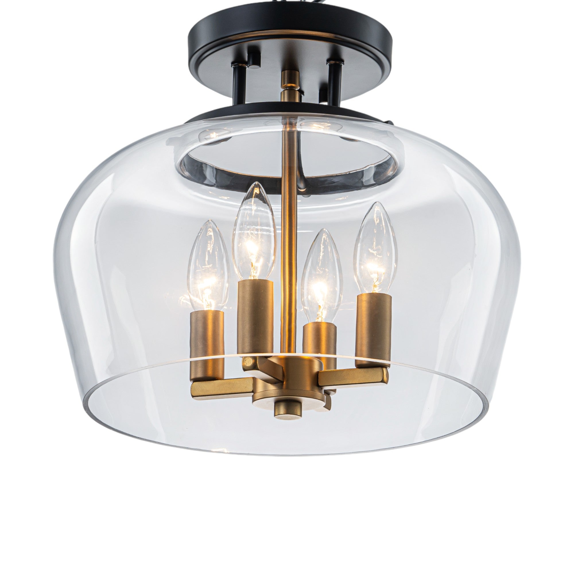 Glowlings 4-flammige moderne schwarze Laterne, Klarglas, halbbündige Deckenleuchte