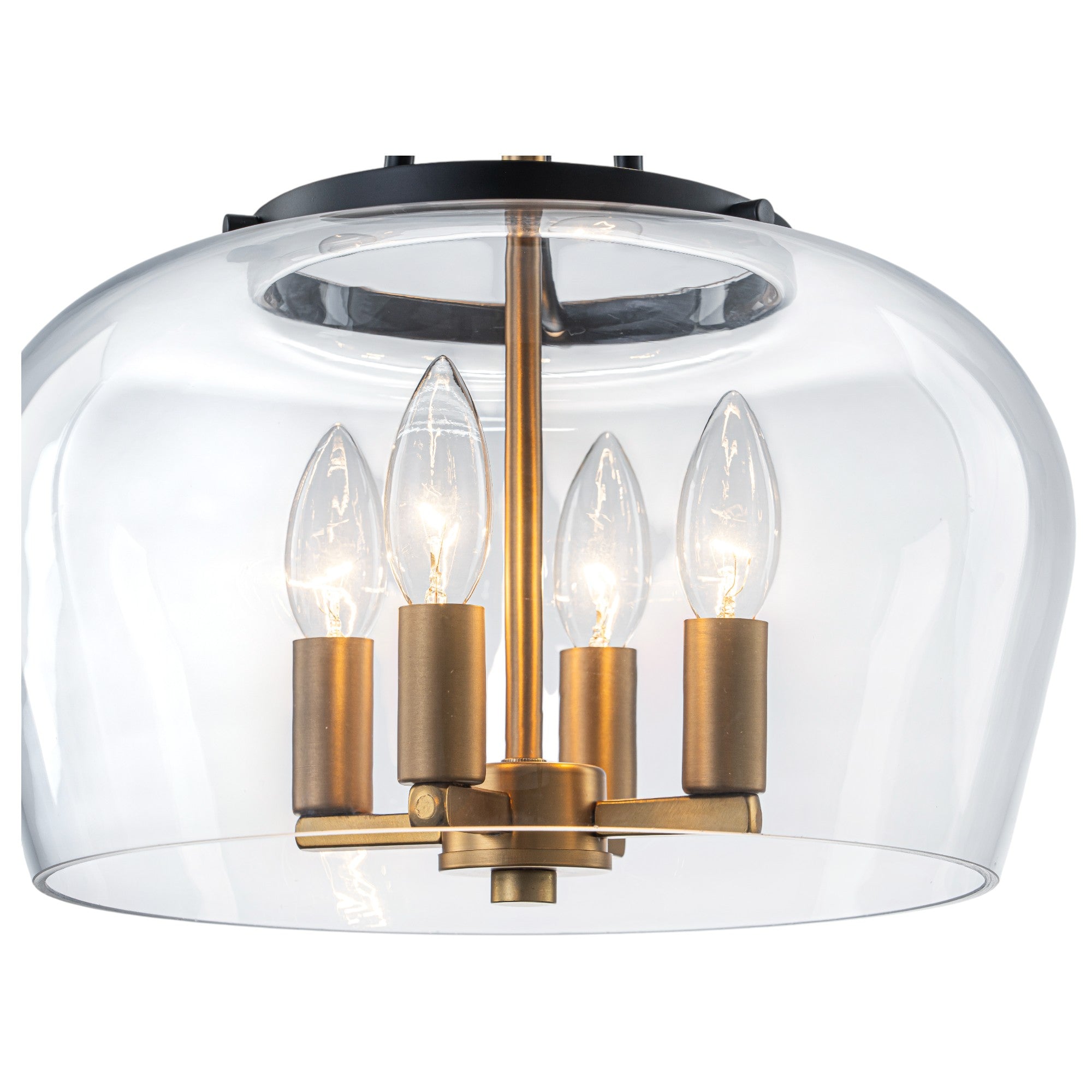 Glowlings 4-flammige moderne schwarze Laterne, Klarglas, halbbündige Deckenleuchte