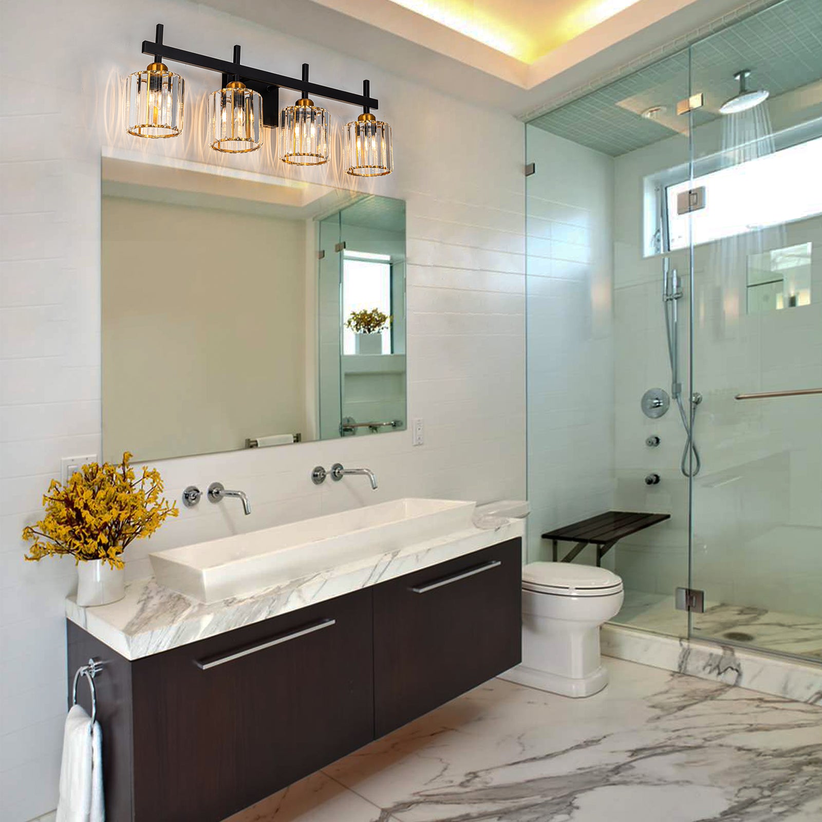 Glowlings 4/5-Light Modern Crystal Bathroom Vanity Light Bathroom Light Fixtures Over Mirror