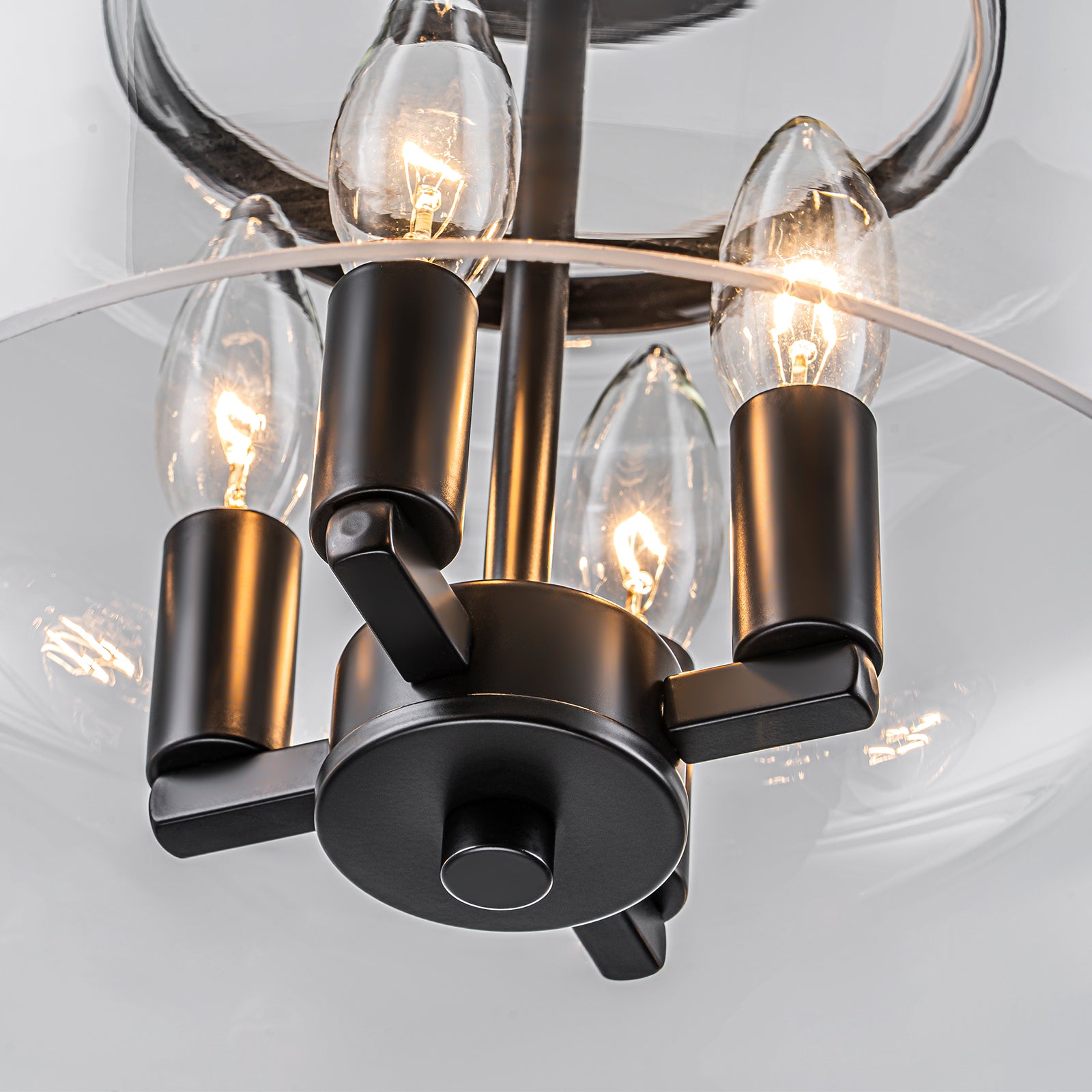 Glowlings 4-flammige moderne schwarze Laterne, Klarglas, halbbündige Deckenleuchte