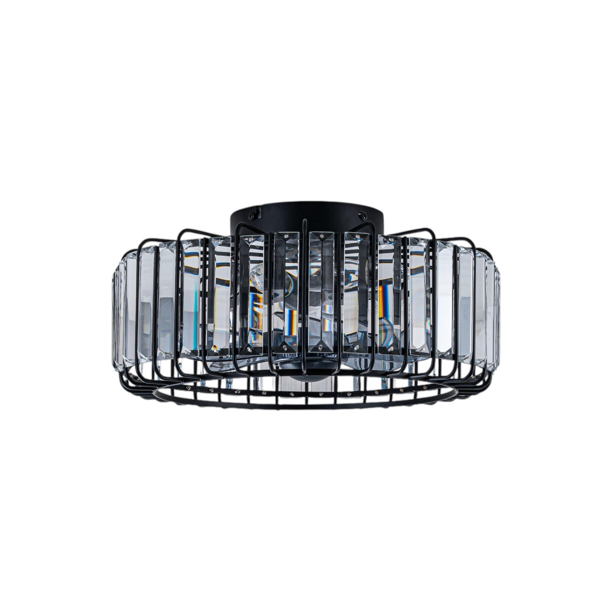 Glowlings 4-Light Modern Black Metal Cage Design Crystal Flush Mount Ceiling Fan with Light