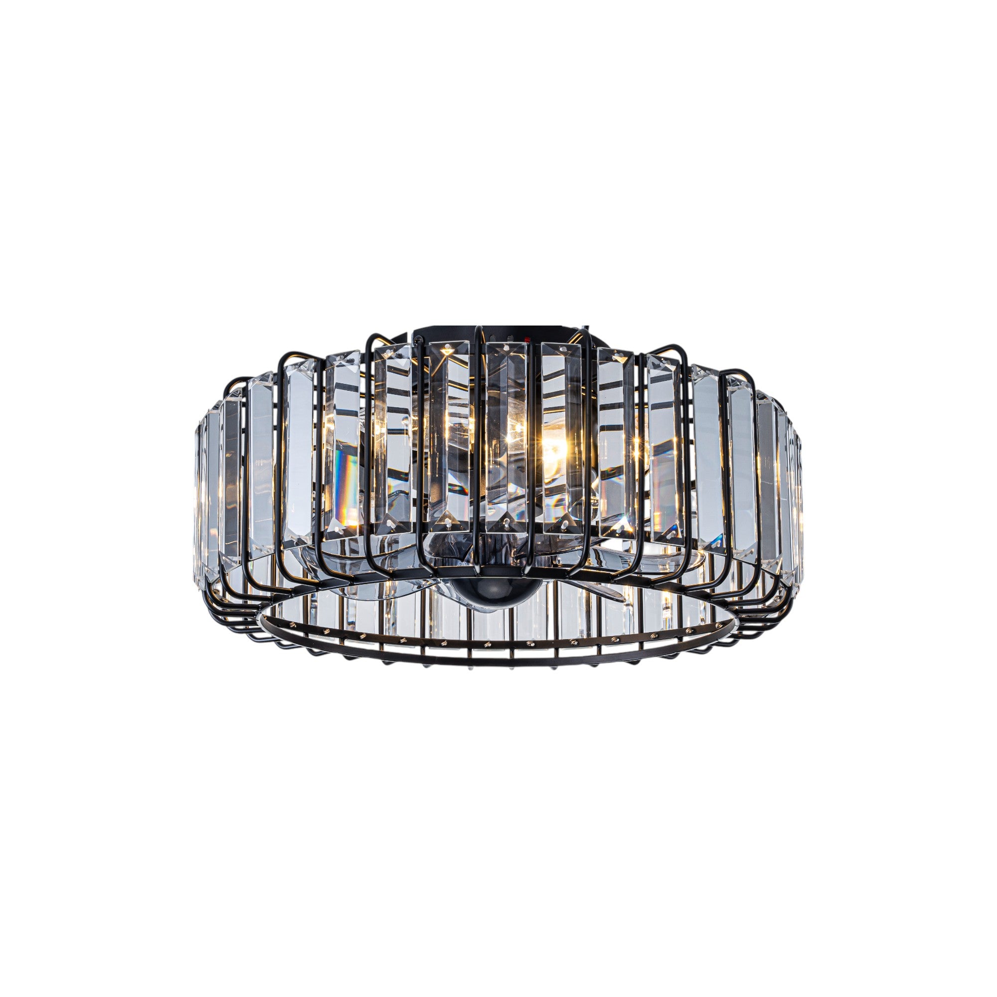 Glowlings 4-Light Modern Black Metal Cage Design Crystal Flush Mount Ceiling Fan with Light