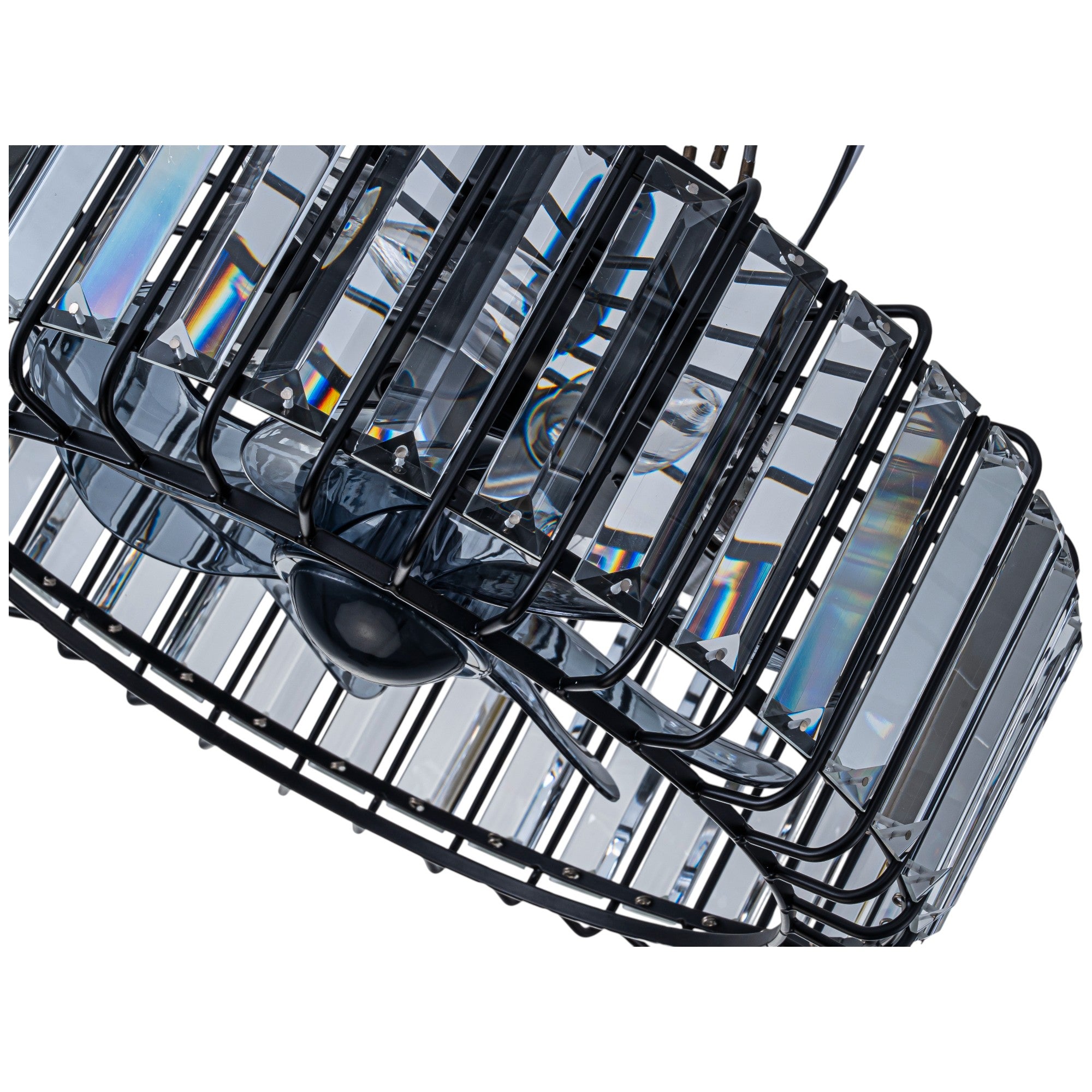 Glowlings 4-Light Modern Black Metal Cage Design Crystal Flush Mount Ceiling Fan with Light