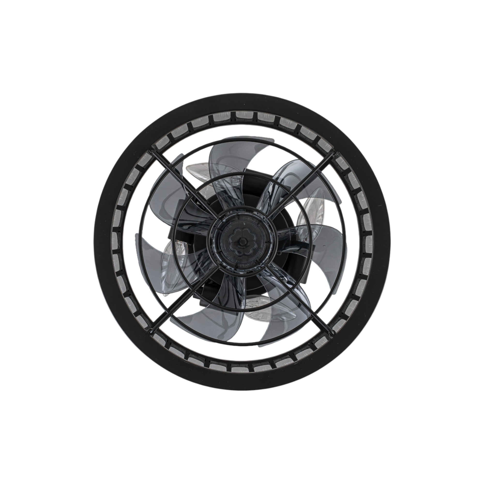 Glowlings 4-Light Modern Black Metal Cage Design Crystal Flush Mount Ceiling Fan with Light