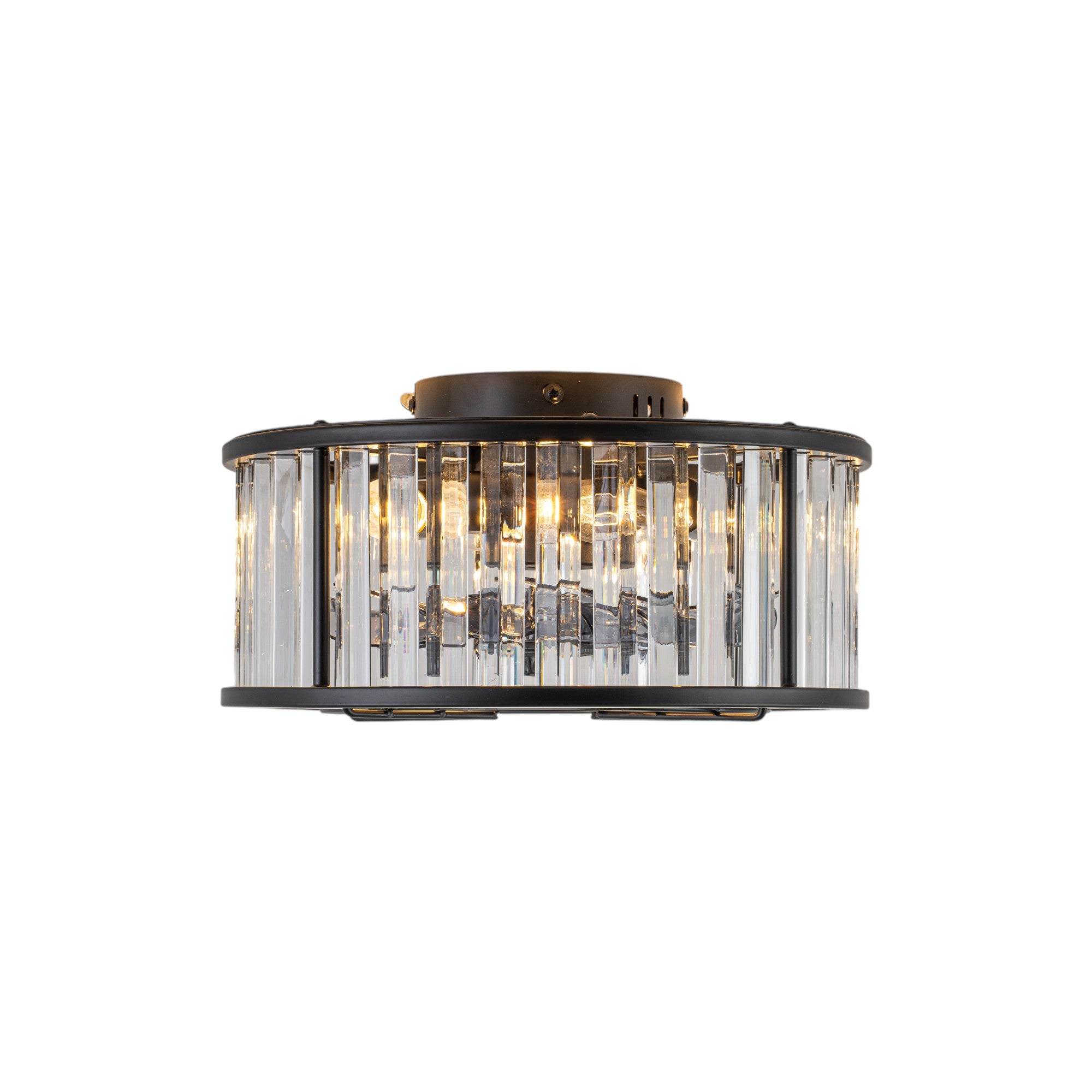 Glowlings 4-Light Modern Black Metal Cage Design Crystal Flush Mount Ceiling Fan with Light