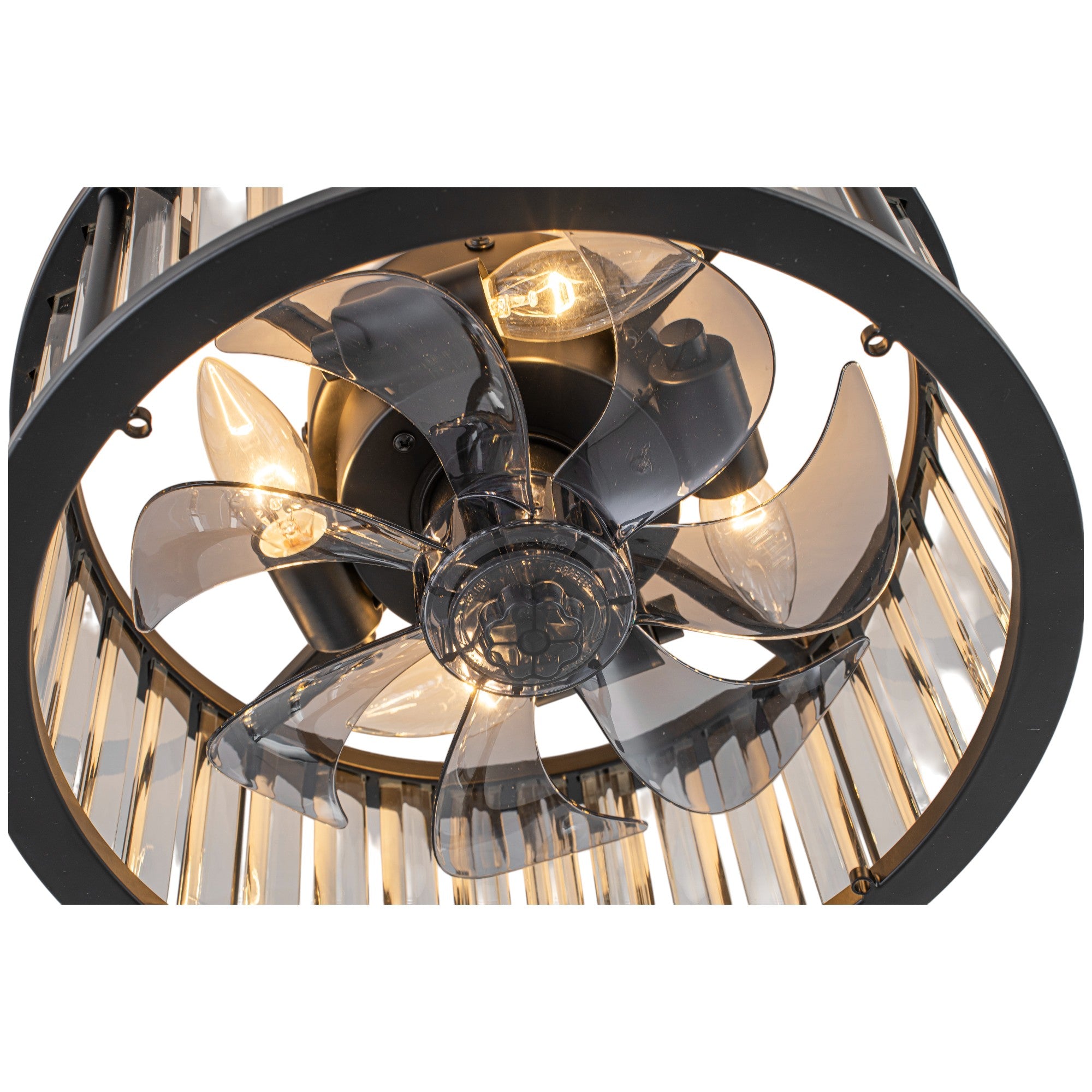 Glowlings 4-Light Modern Black Metal Cage Design Crystal Flush Mount Ceiling Fan with Light