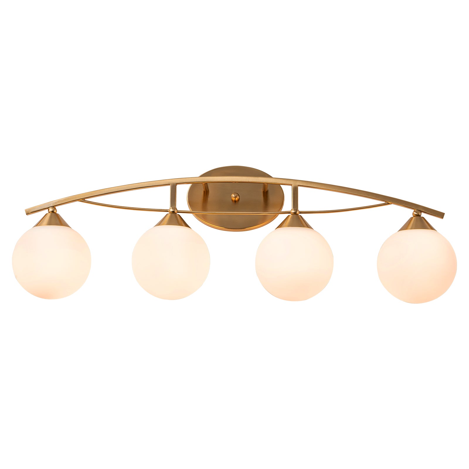 Glowlings 3/4-Light Modern Brass Curve Opal Glass Bathroom Vanity Light
