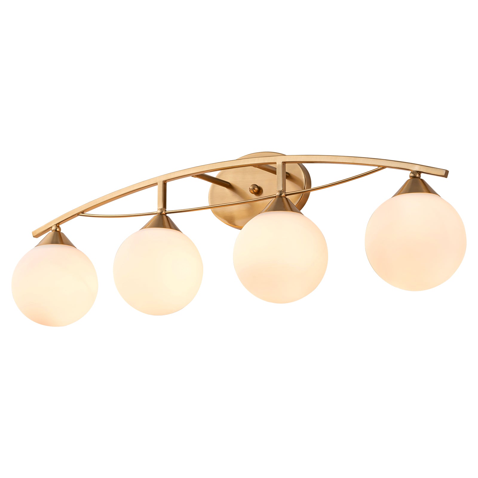 Glowlings 3/4-Light Modern Brass Curve Opal Glass Bathroom Vanity Light
