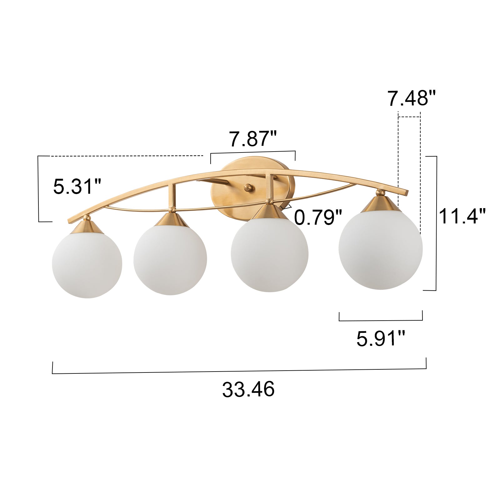 Glowlings 3/4-Light Modern Brass Curve Opal Glass Bathroom Vanity Light
