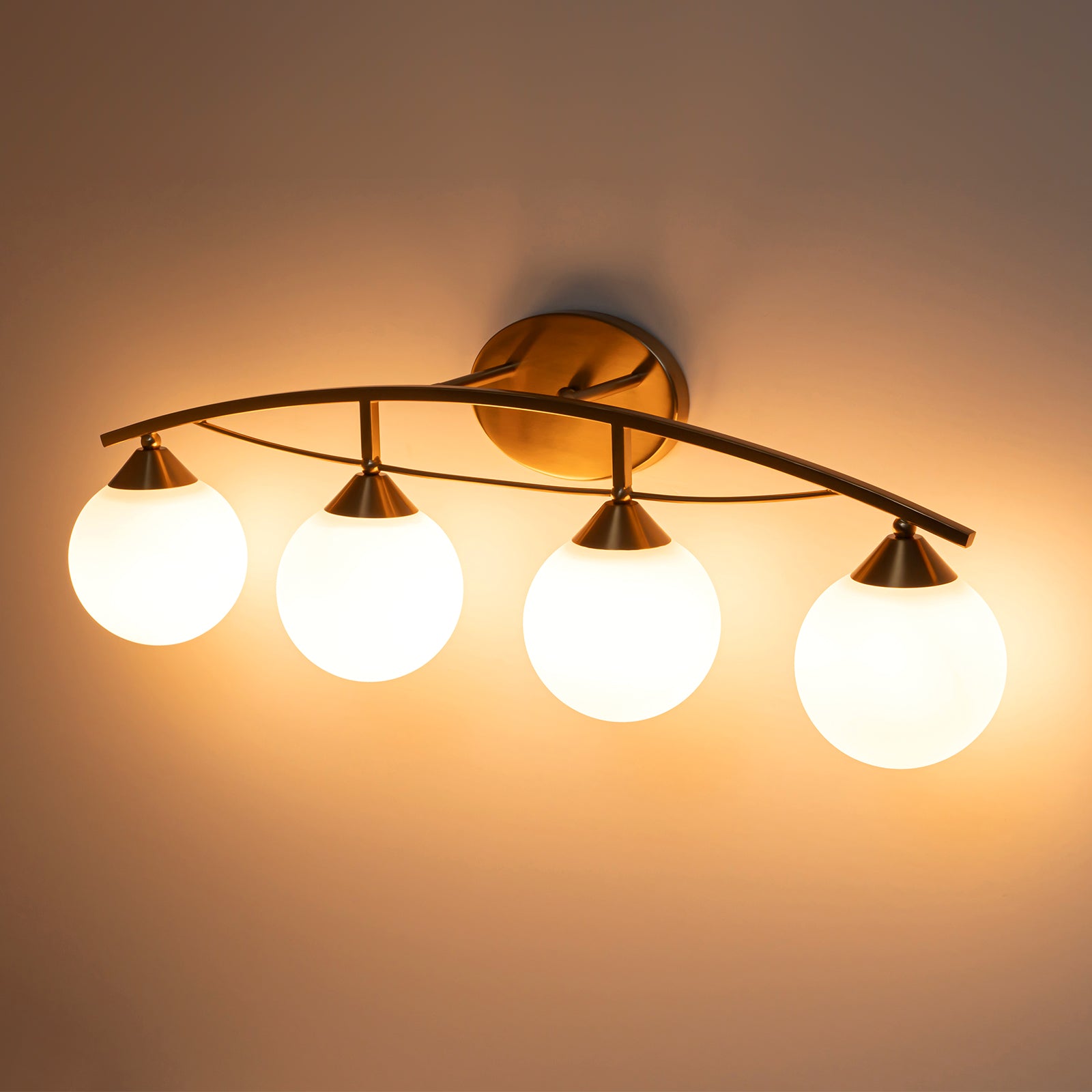 Glowlings 3/4-Light Modern Brass Curve Opal Glass Bathroom Vanity Light