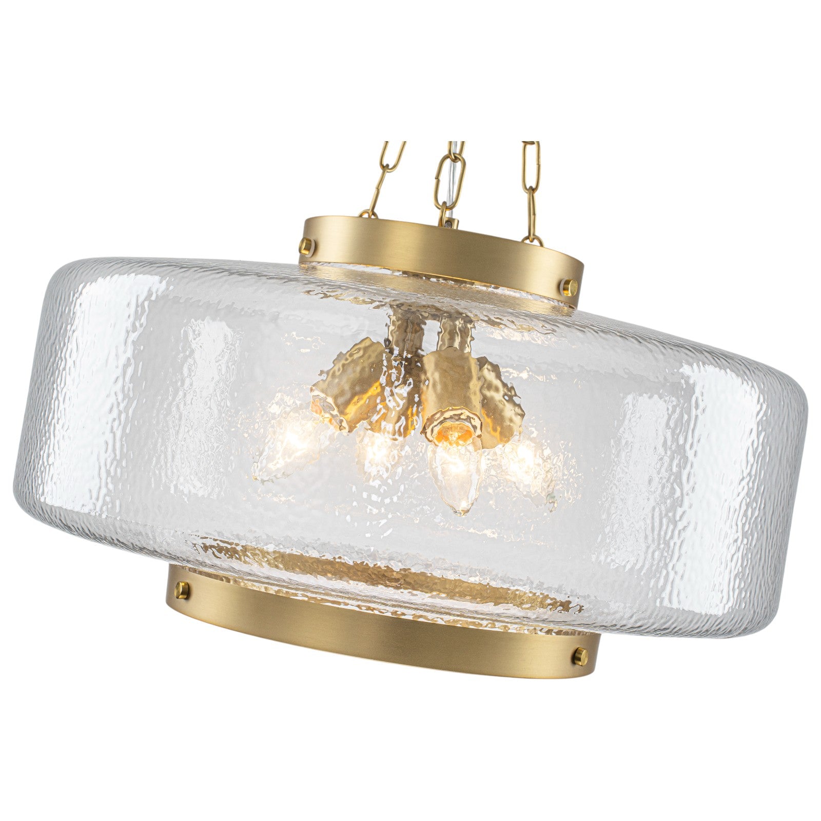 Glowlings 4-Light Modern 20"Wide Brass Glass Drum Chandelier,Textured Clear Water Ripple Glass Pendant Light