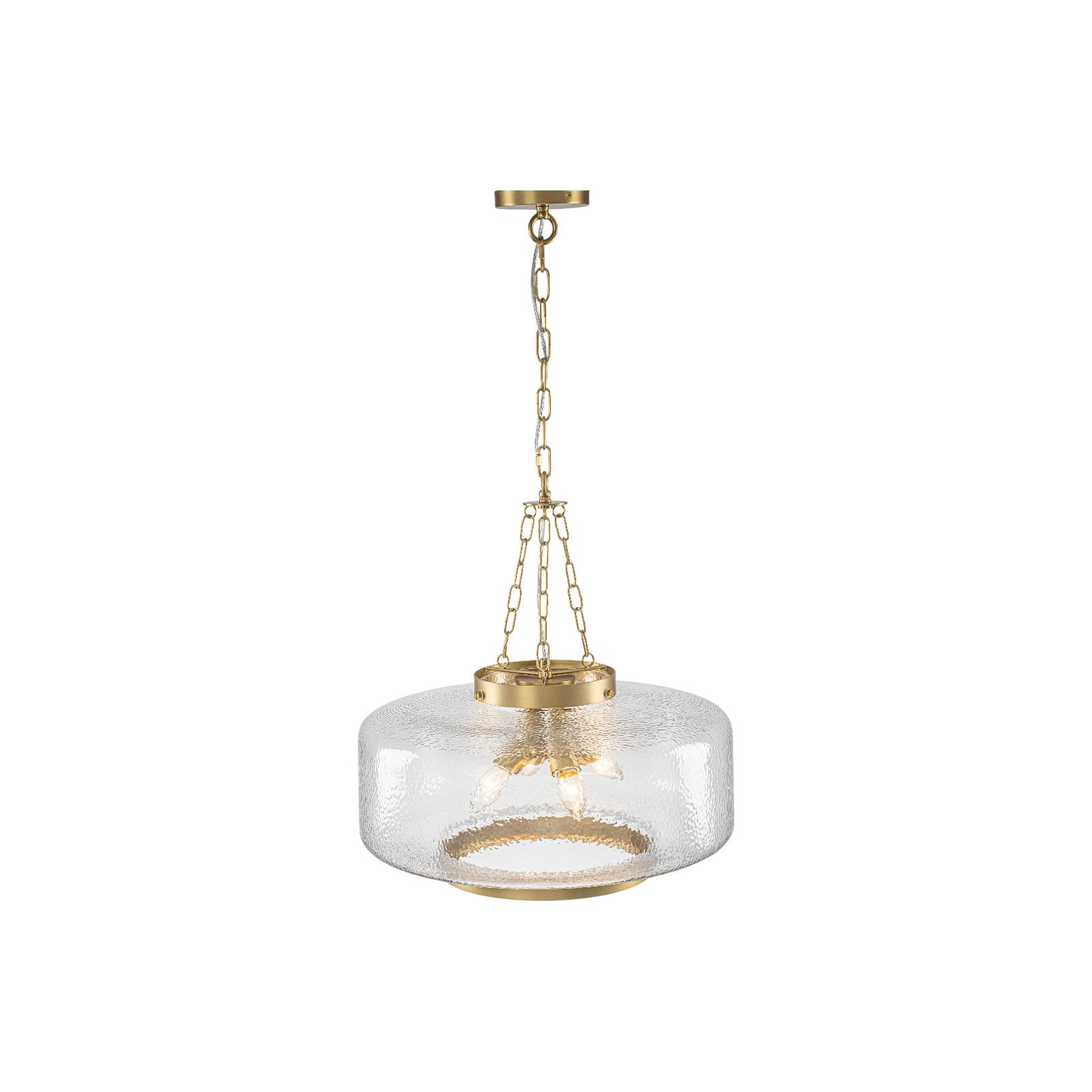 Glowlings 4-Light Modern 20"Wide Brass Glass Drum Chandelier,Textured Clear Water Ripple Glass Pendant Light