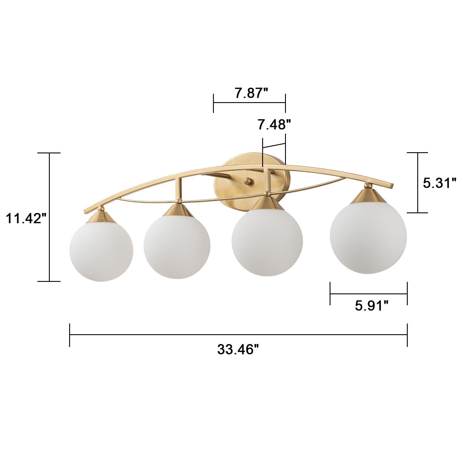 Glowlings 3/4-Light Modern Brass Curve Opal Glass Bathroom Vanity Light