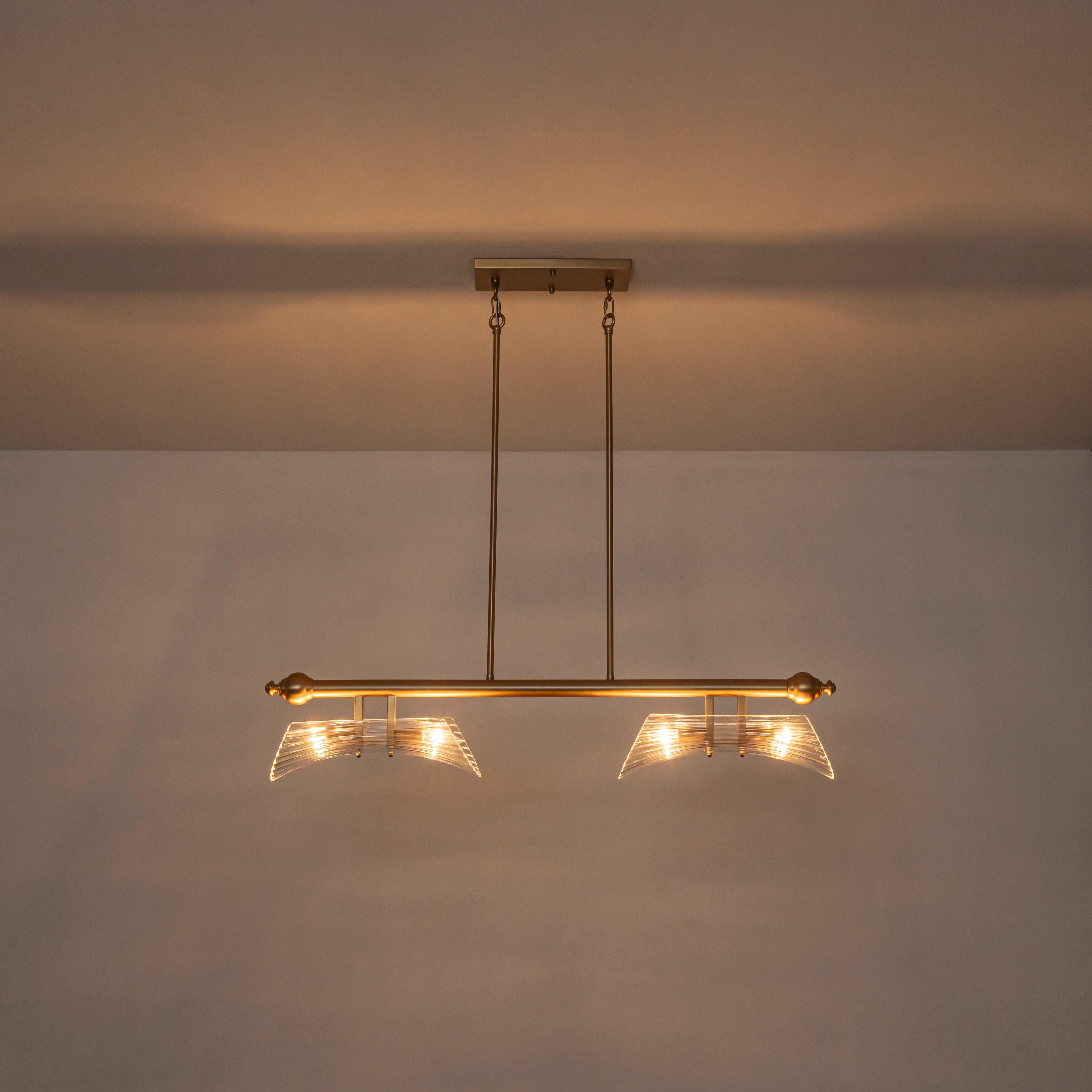 Glowlings 4-Light Modern 41"Wide Large Brushed Brass Ribbed Arched Glass Linear Chandelier Island Light