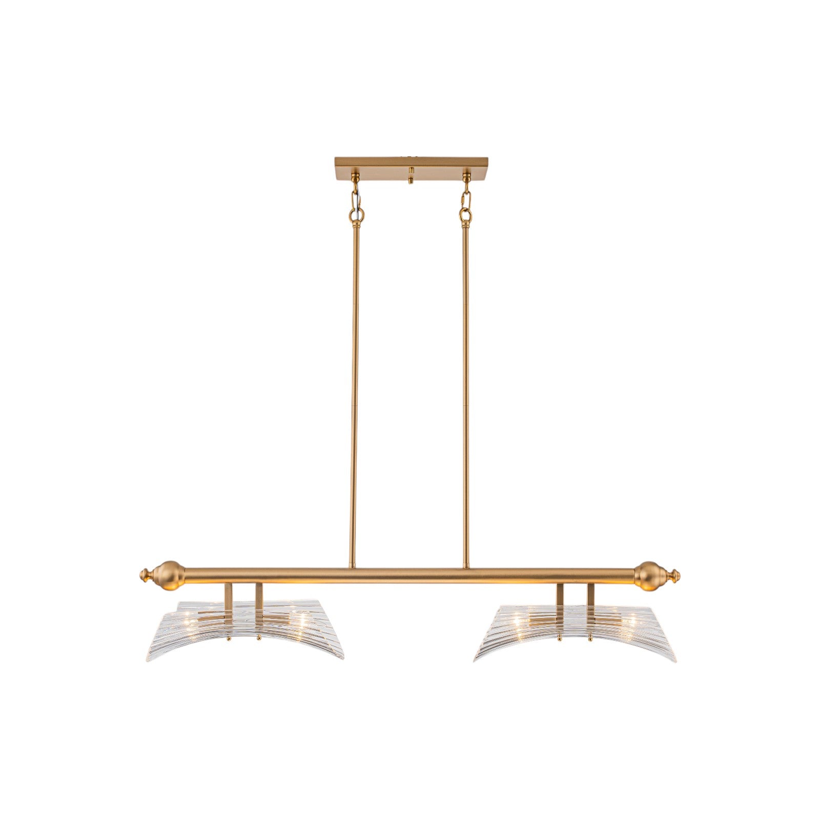 Glowlings 4-Light Modern 41"Wide Large Brushed Brass Ribbed Arched Glass Linear Chandelier Island Light