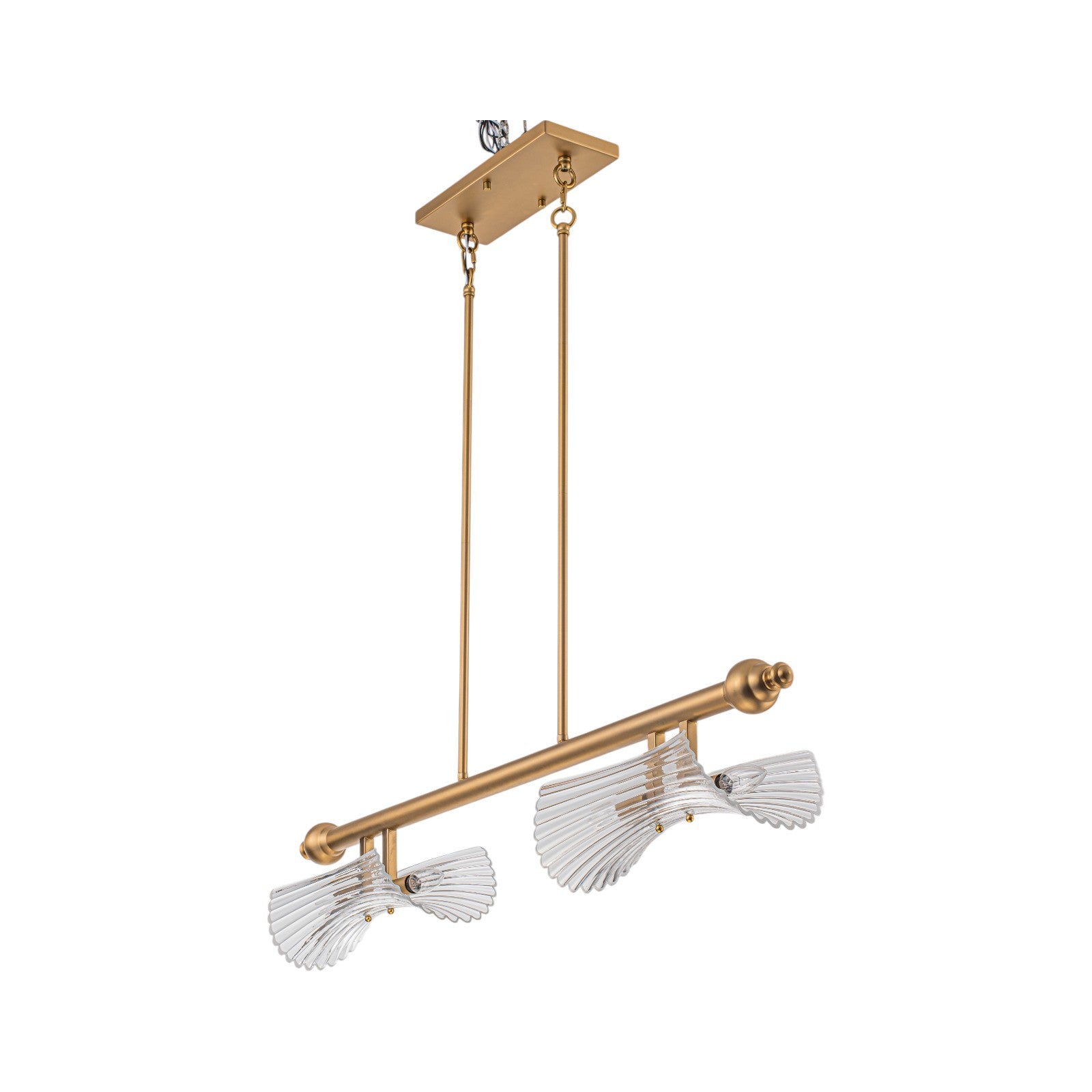 Glowlings 4-Light Modern 41"Wide Large Brushed Brass Ribbed Arched Glass Linear Chandelier Island Light