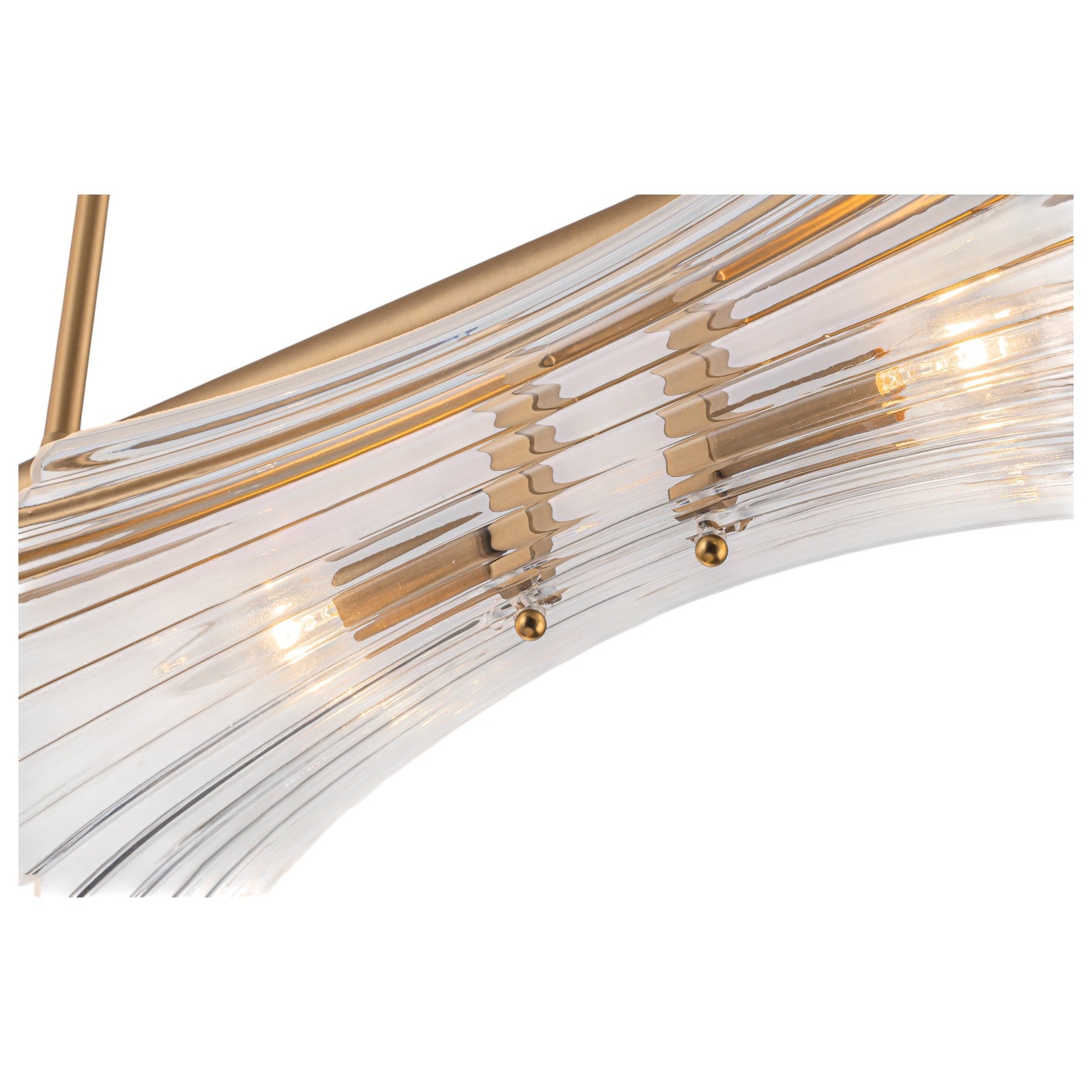 Glowlings 4-Light Modern 41"Wide Large Brushed Brass Ribbed Arched Glass Linear Chandelier Island Light